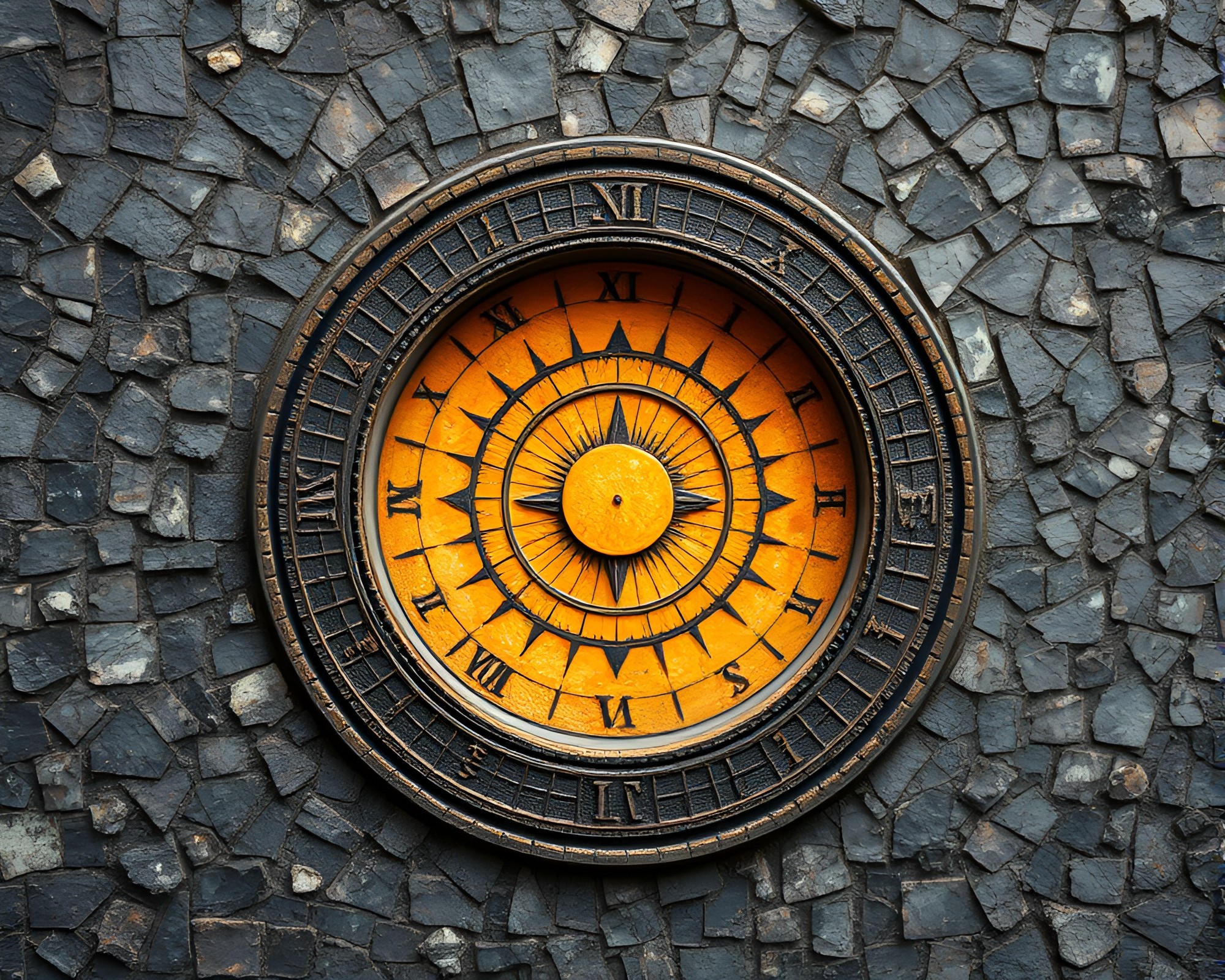 Fragmented Mosaic Sunset Pocket Sundial Pointillism Art – free AI stock image