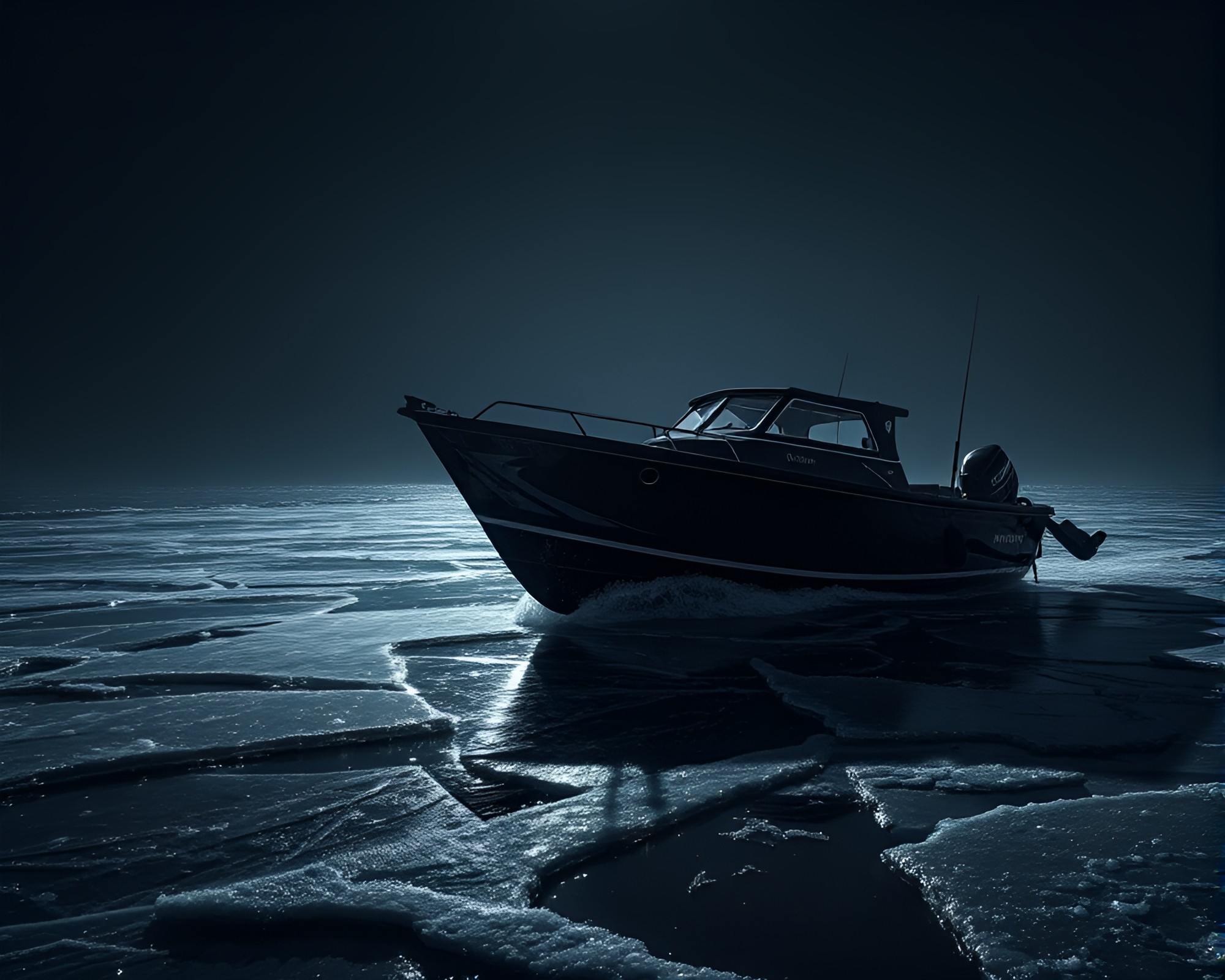 Crystal Ice Hydrofoil Boat in Charcoal Black Darkness – free AI stock image