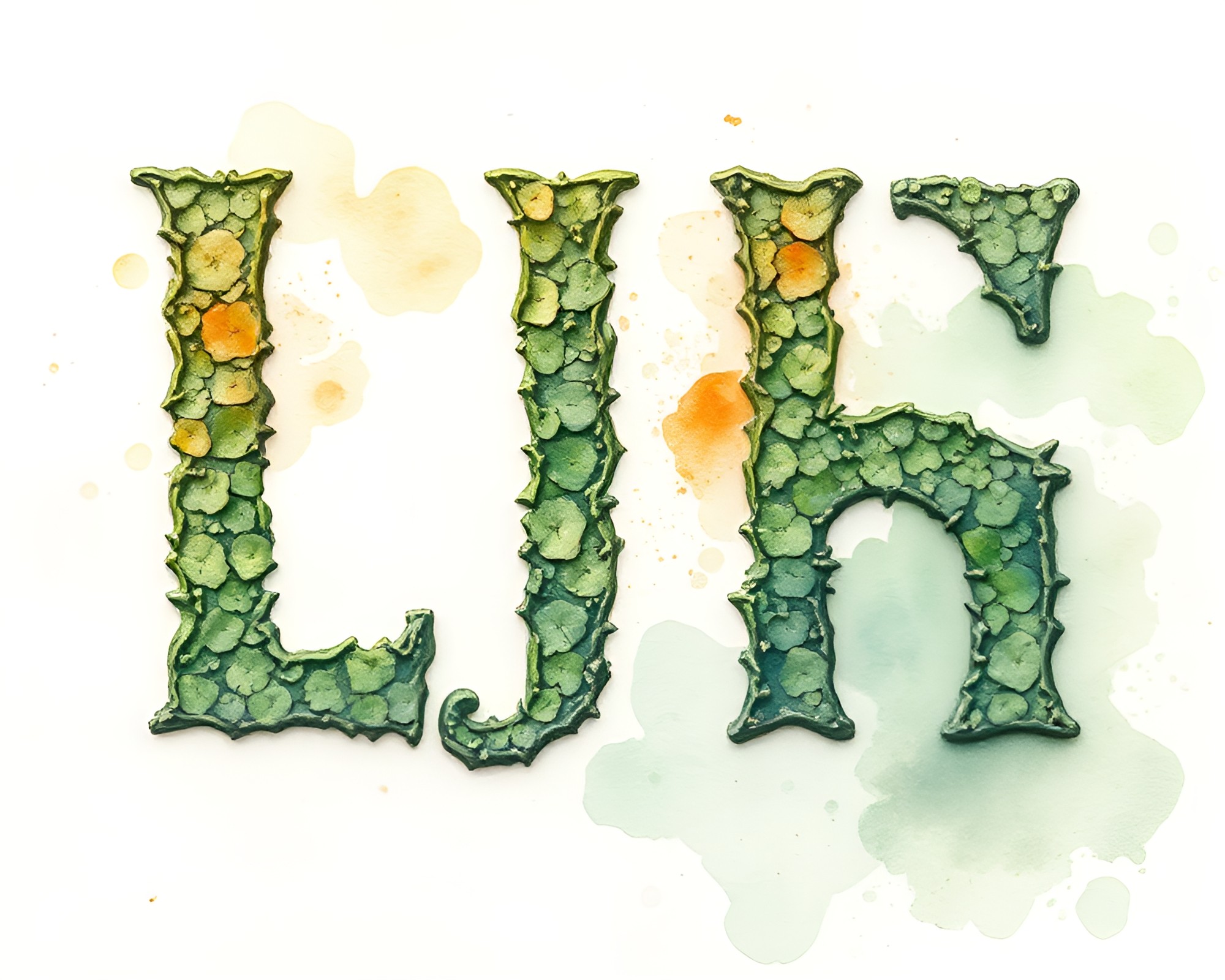 Mystical Runic Alphabet Lichen Textured Watercolor Painting – free AI stock image