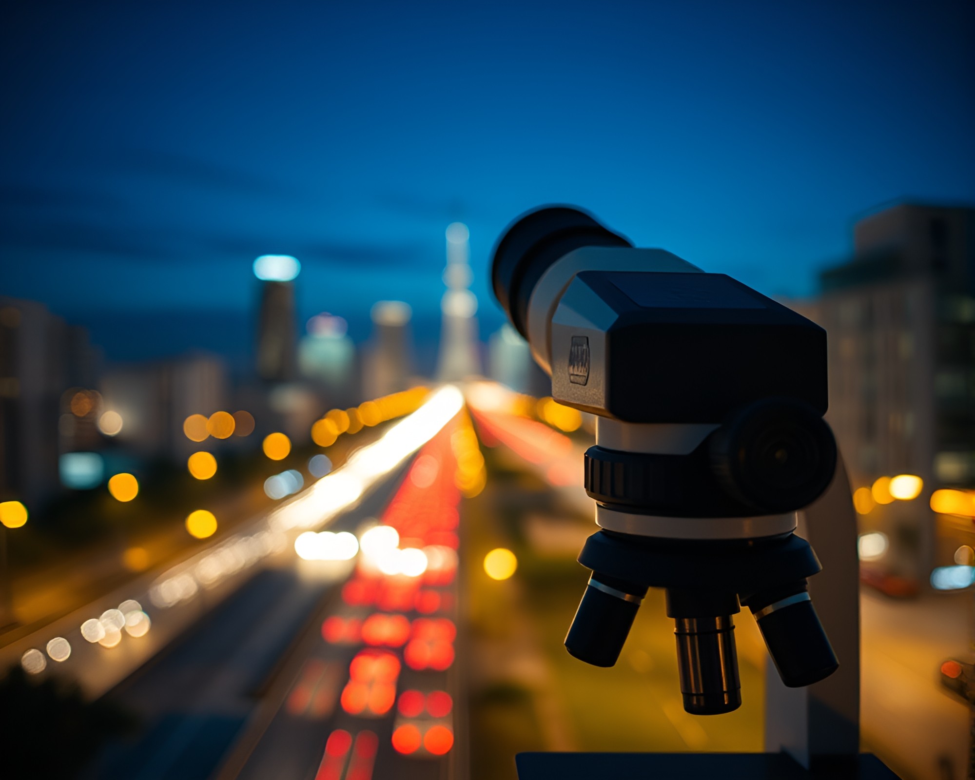 Microscope Vision: City Lights Through a Wide Angle Lens – free AI stock image