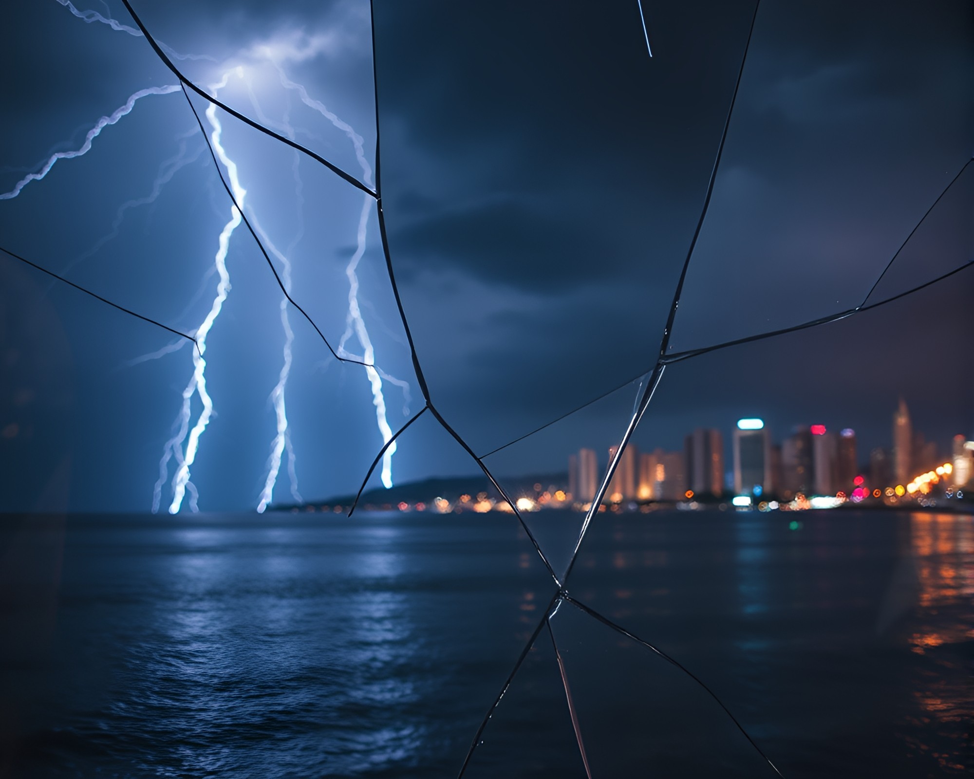 Neon Citystorm: Broken Glass Reflections – free AI stock image