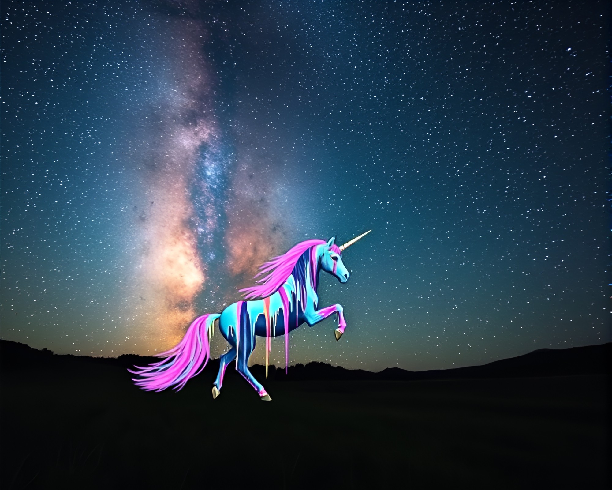 Unicorn in Milky Way Paint Drips – free AI stock image