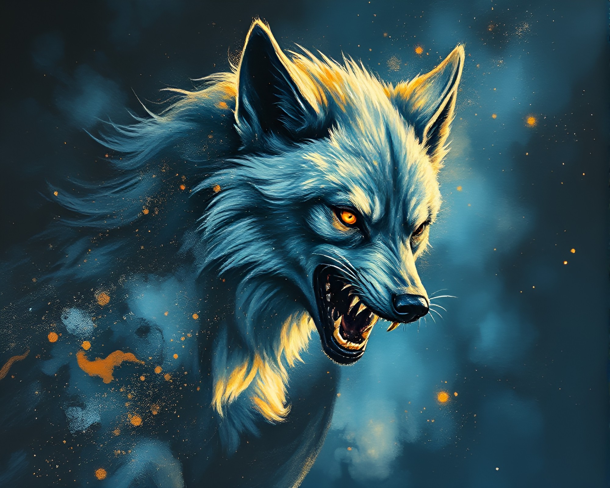 Stardust Werewolf: Gouache Fantasy Artwork – free AI stock image