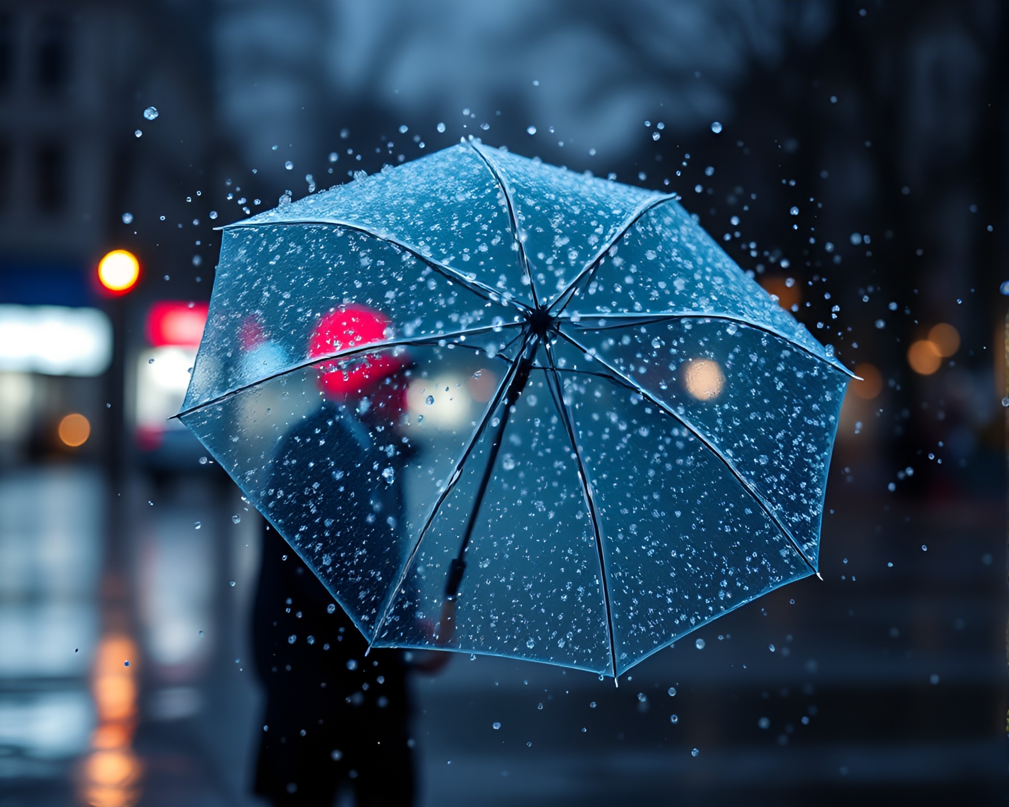 Twilight Zoom Burst: Umbrella Ice-Blue Art Splash – free AI stock image