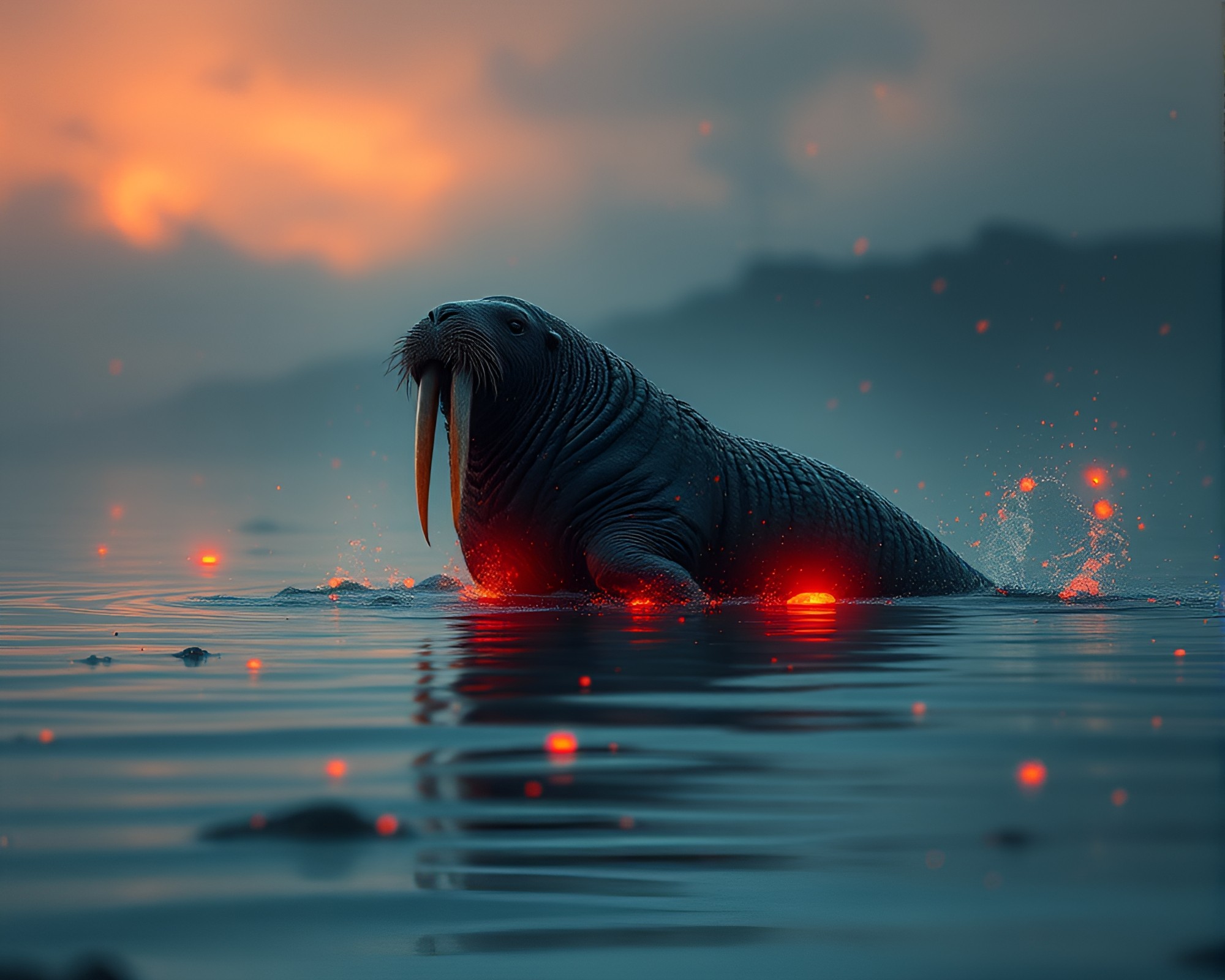 Dystopian Walrus in Indigo Mystery – free AI stock image