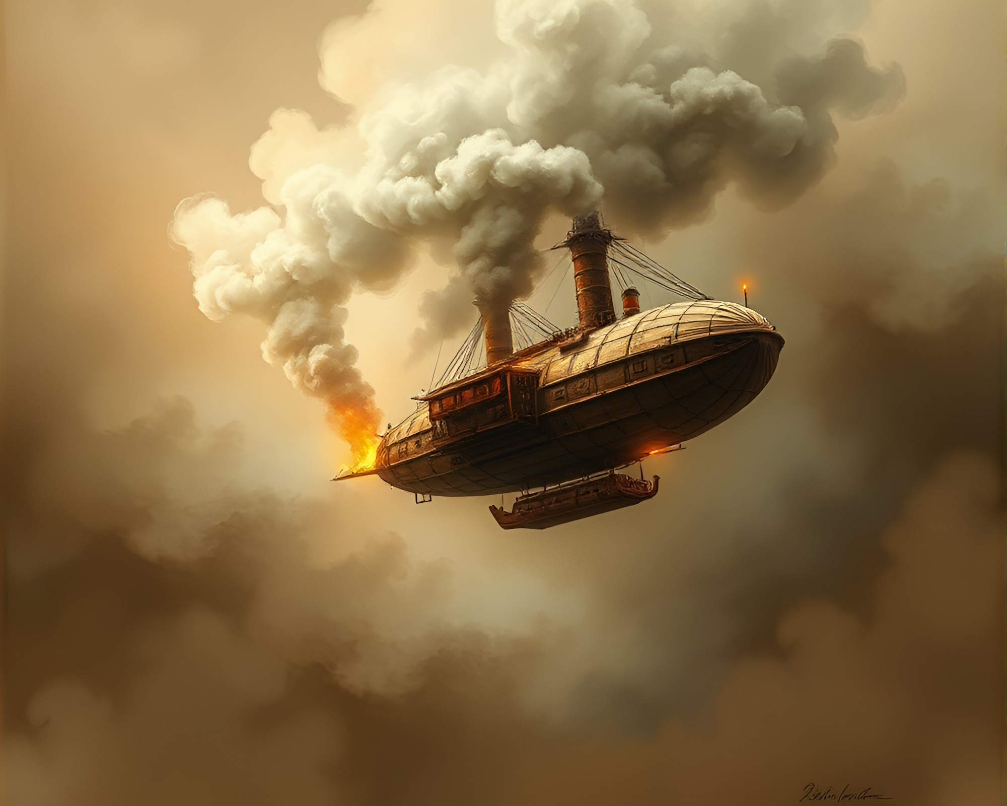 Steampunk Airship Enveloped in Mystical Smoke Plume Swirls – free AI stock image