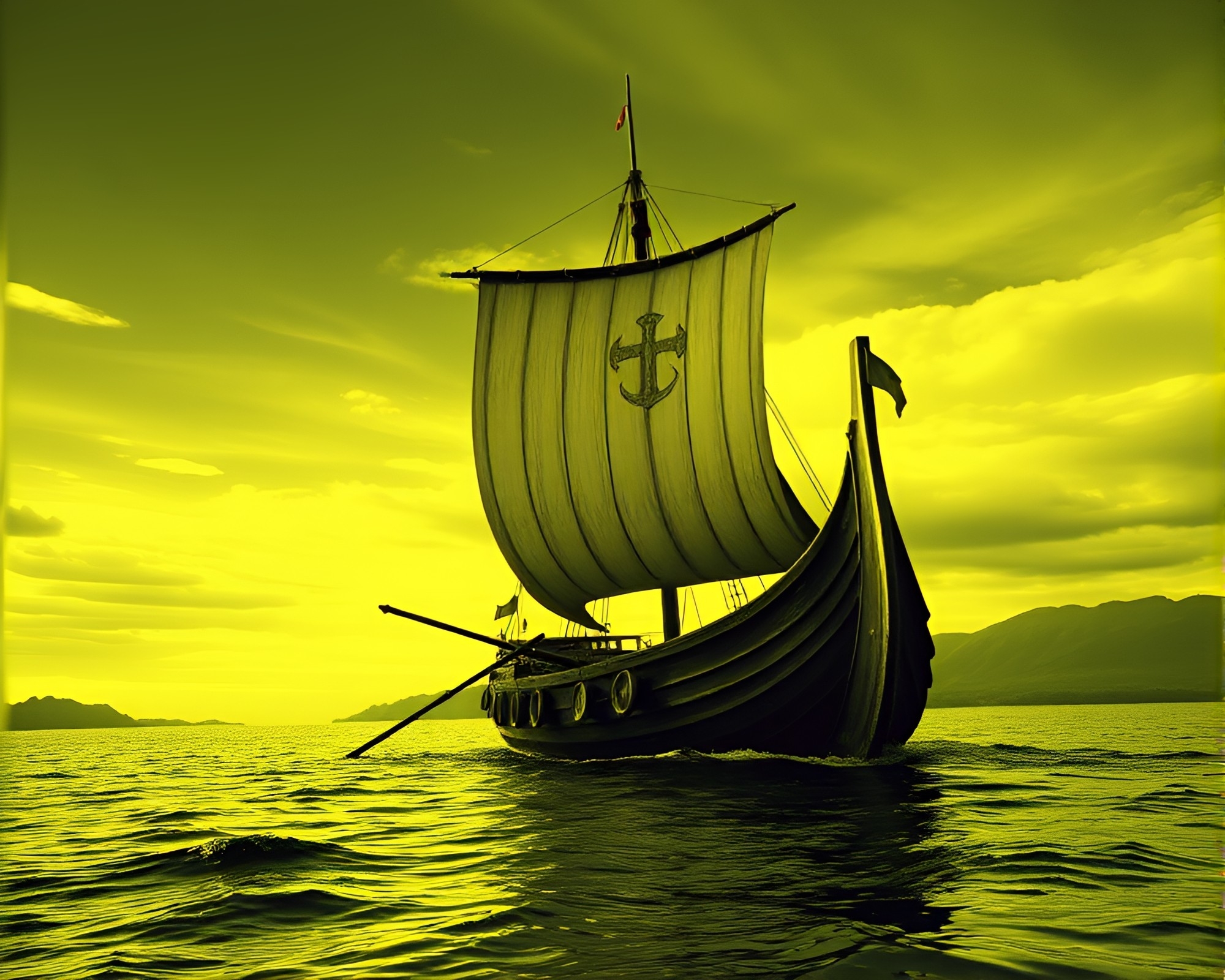 Viking Longship Voyage in Infrared Vector Halftone Art – free AI stock image