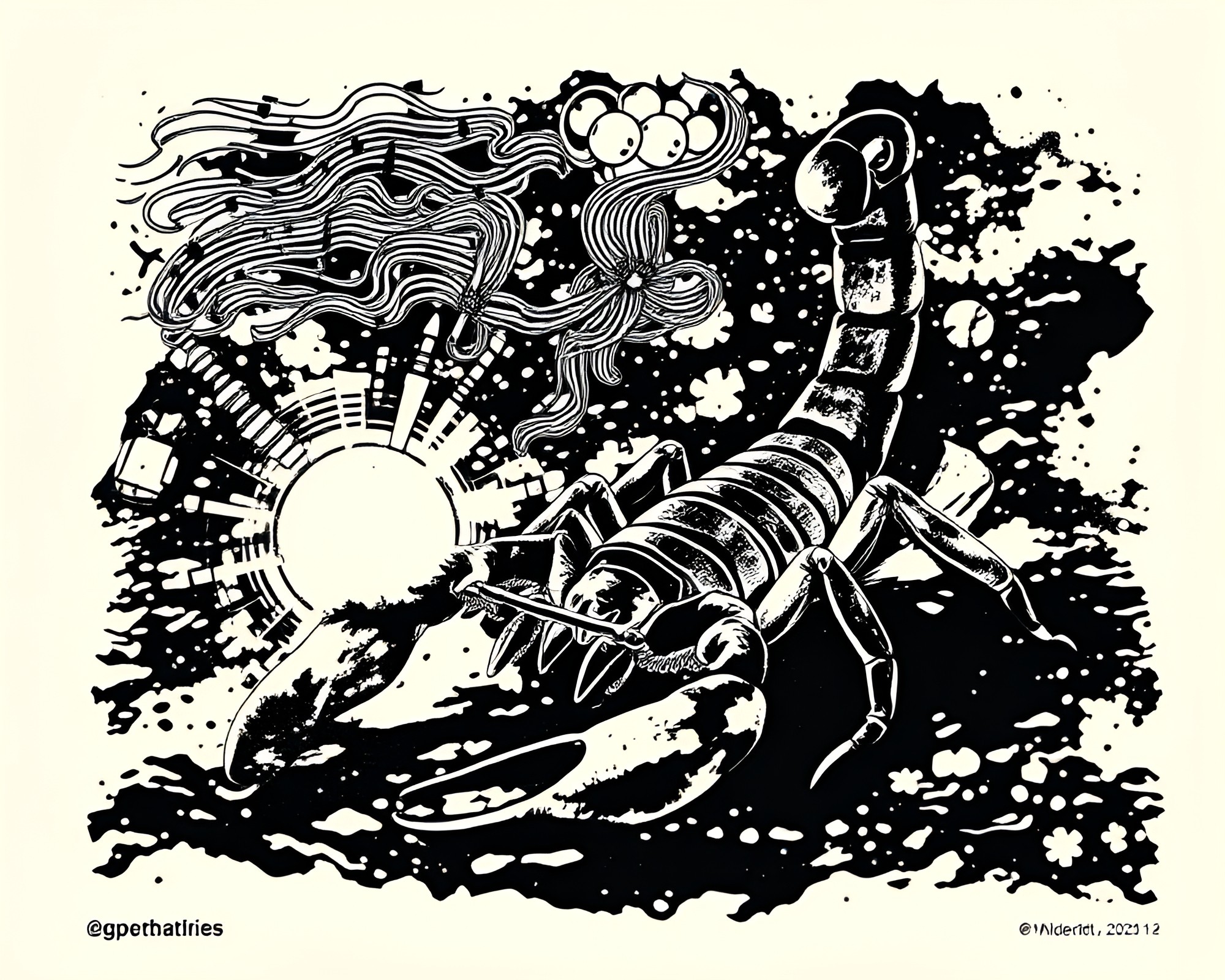 Scorpion Wireframe in Midday Light Linocut Textures – free AI stock image