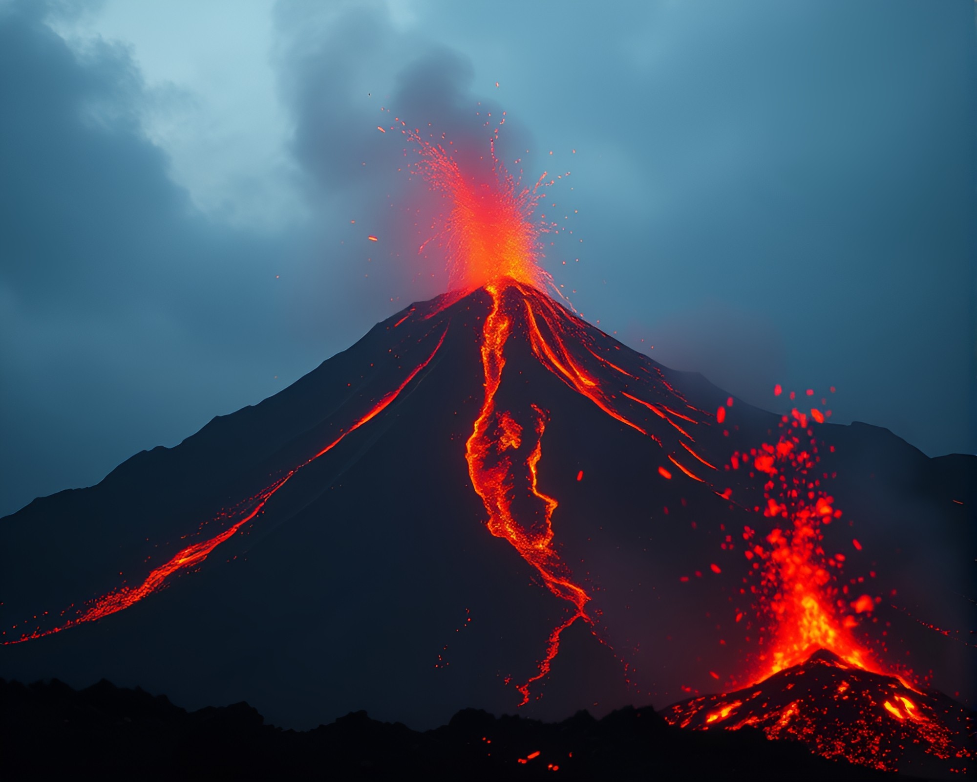 Volcanic Eruption Embers: Muted Shadows Vignette – free AI stock image