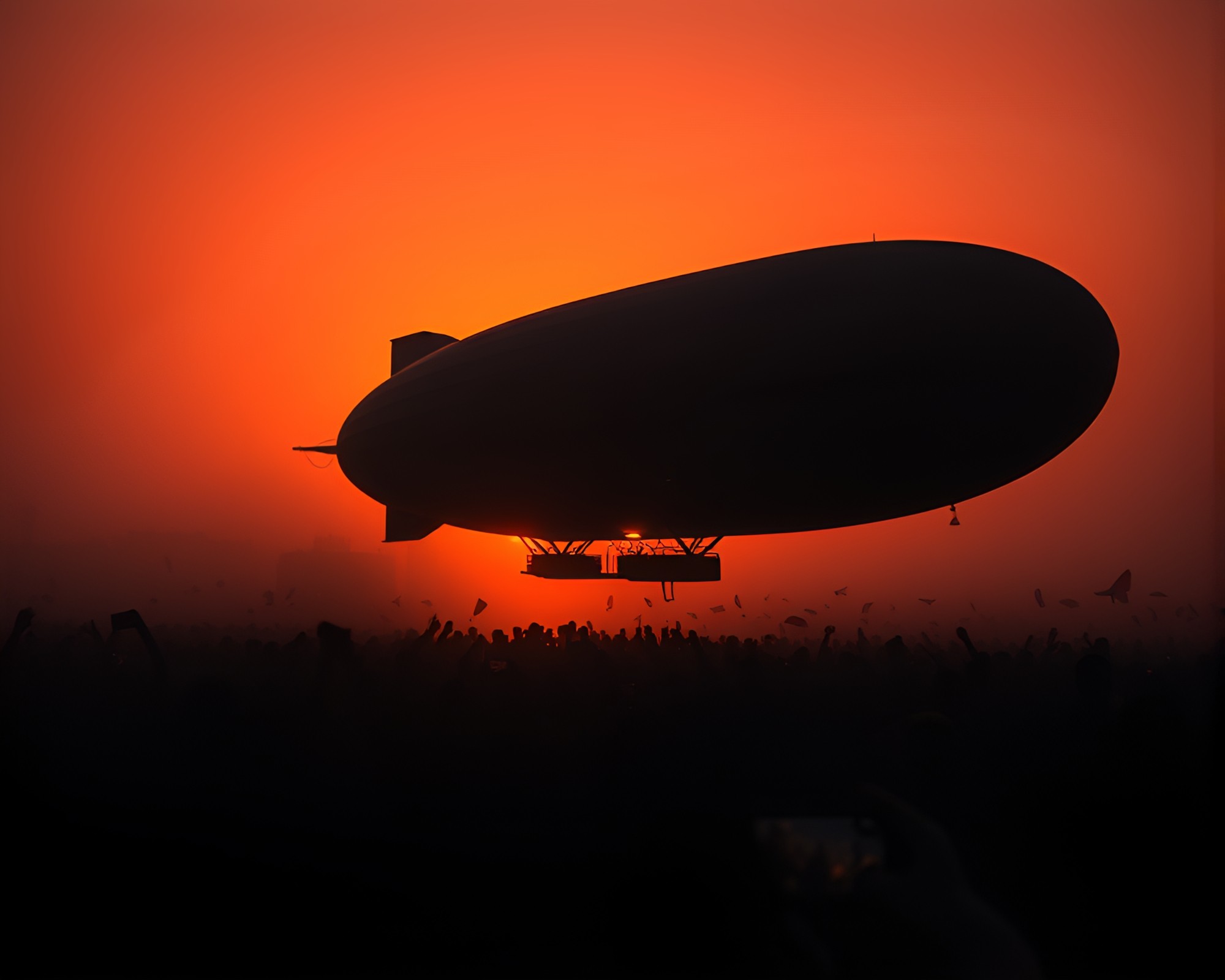 Zeppelin in Burnt Orange Silhouette Crowd Scene – free AI stock image