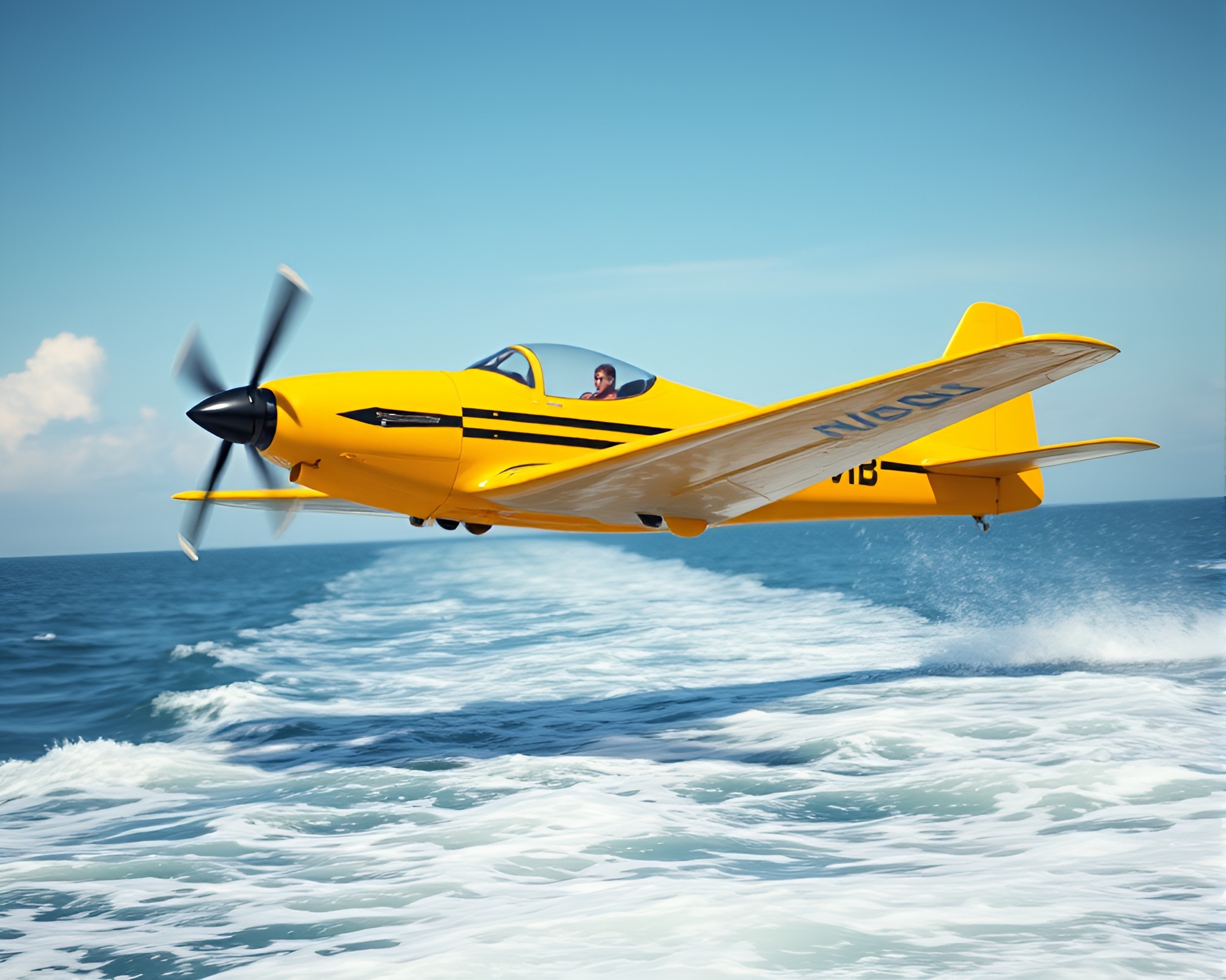 Mustard Yellow Zoom Burst Sea Plane Photorealism – free AI stock image