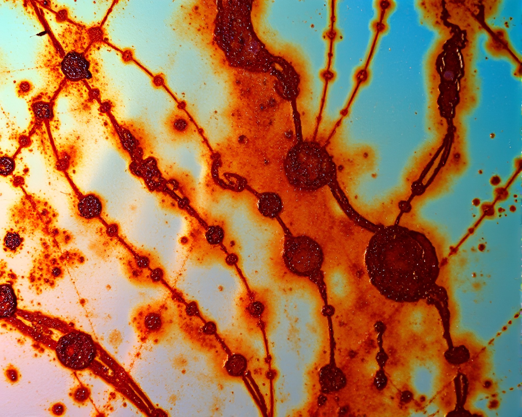 Sapphire Octopus Embraced by Rust Stain Streaks – free AI stock image