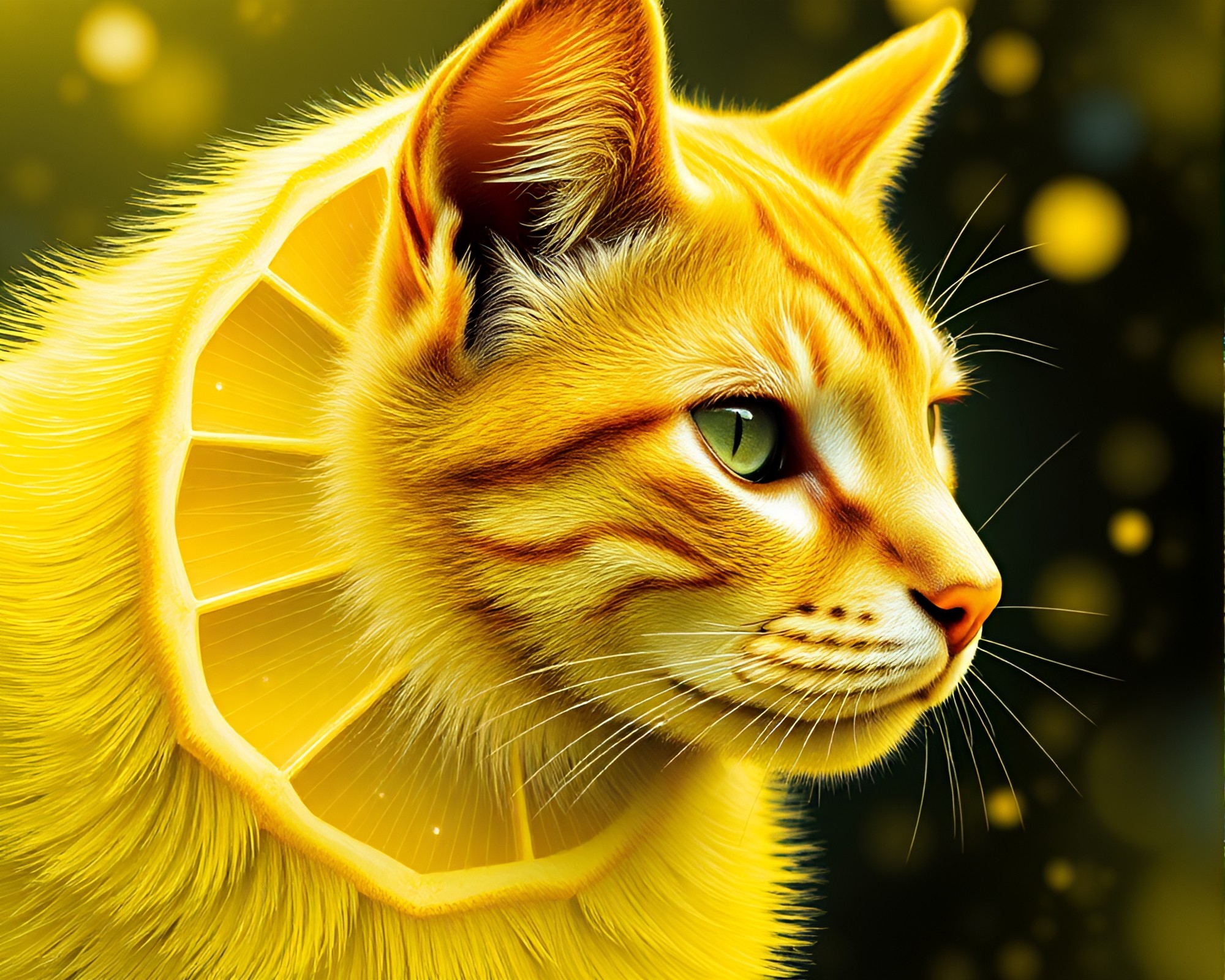 Holographic Pet Surrounded by Fibonacci Spiral in Lemon Yellow Zing – free AI stock image