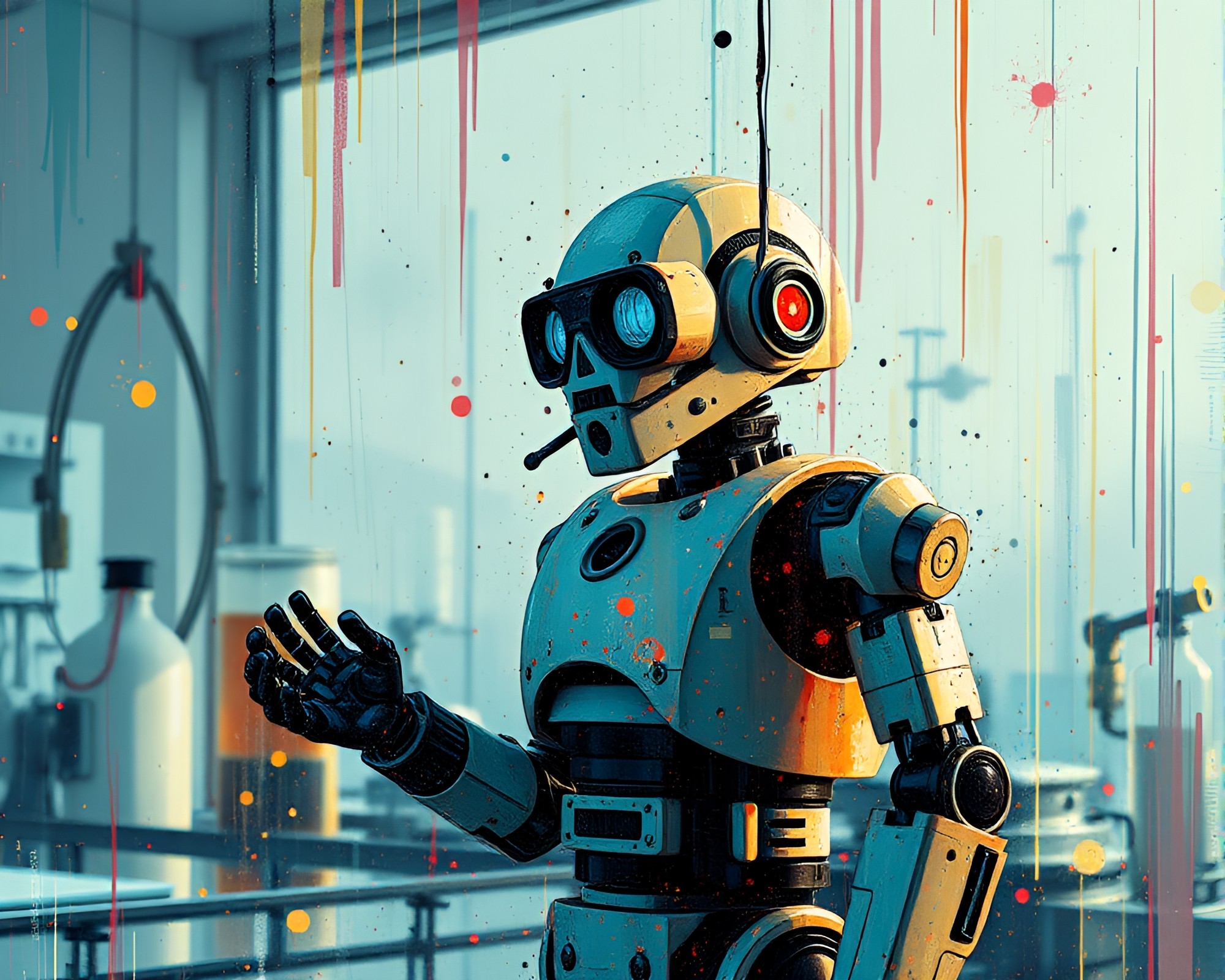 Acrylic Spattered Robotics Lab Glitch Art – free AI stock image