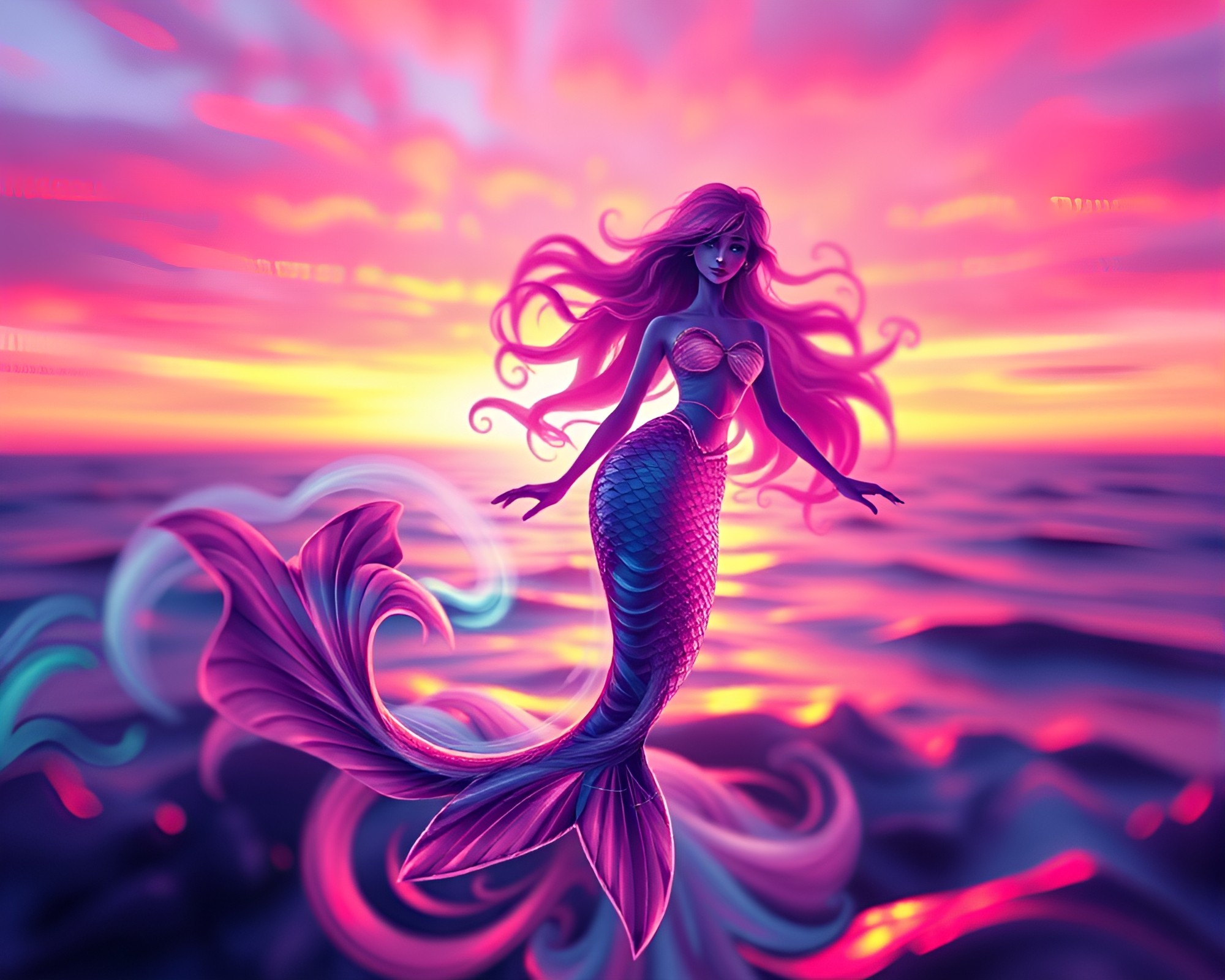Enchanting Mermaid at Sunset Swirl – free AI stock image