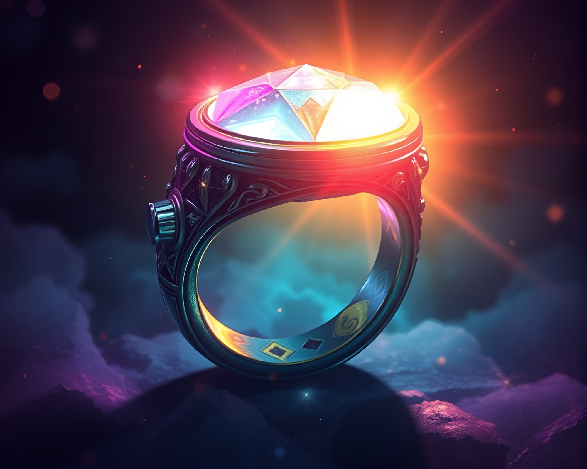 Cyberpunk sorceress with chromatic aberration ring casting spell – free AI stock image