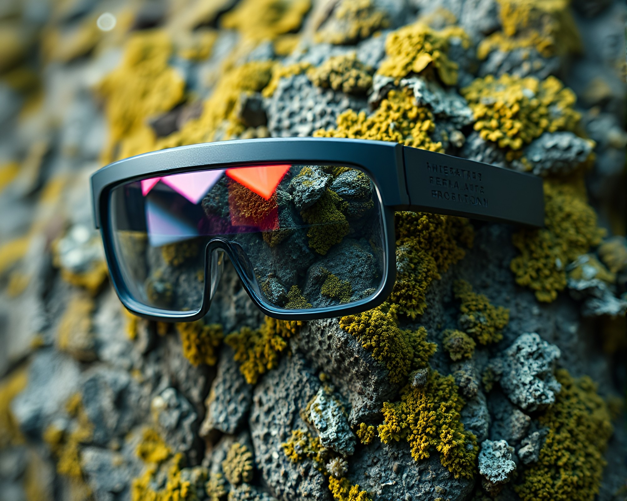 Prism Refraction: Lichen Texture Through Augmented Reality Glasses – free AI stock image