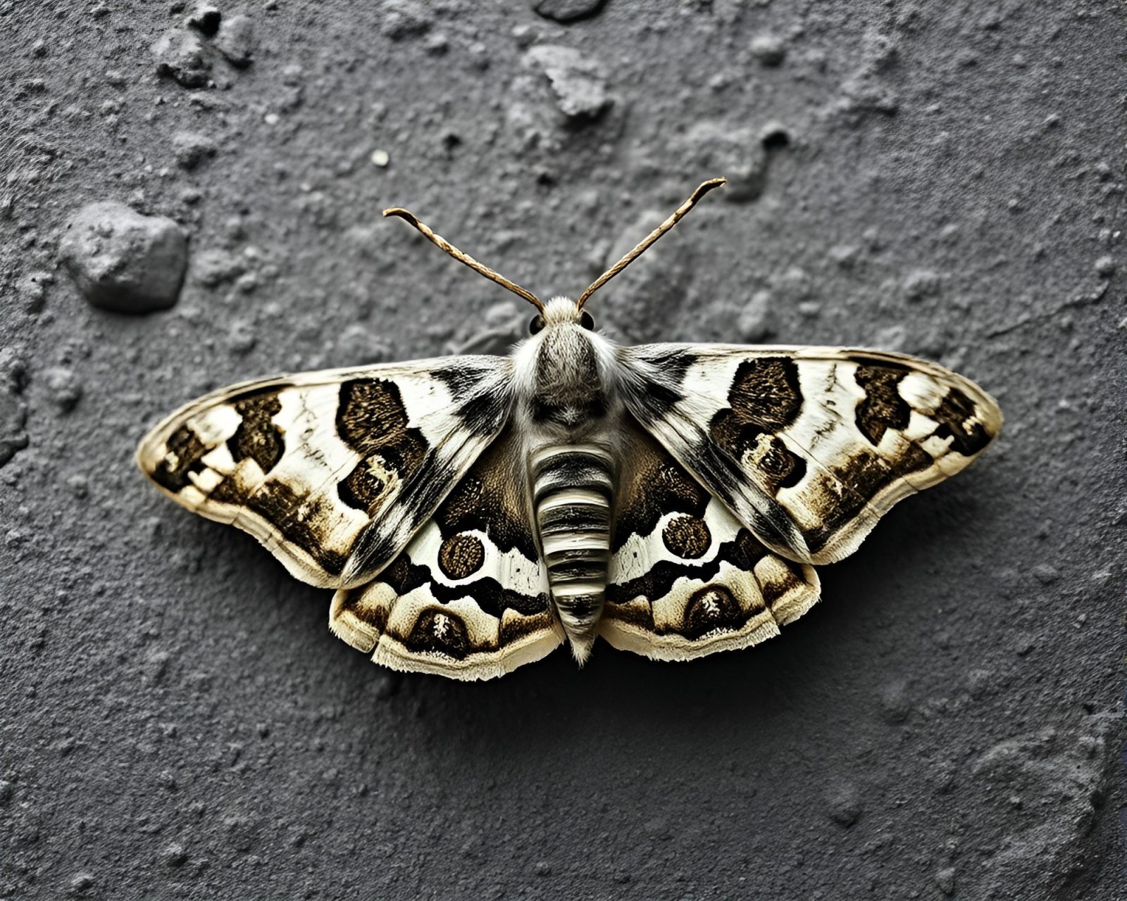 Stereographic image of a moth in volcanic ash lighting