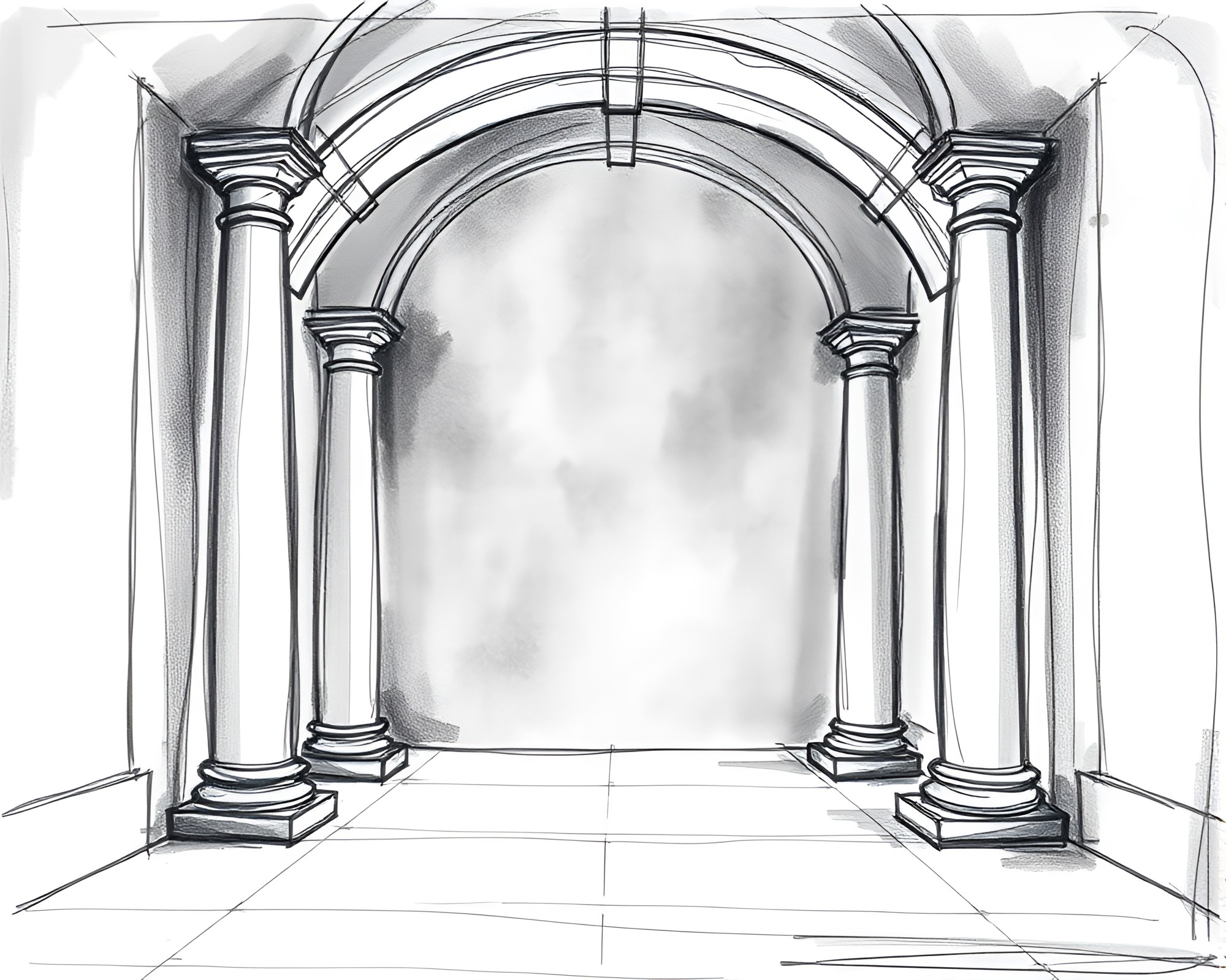 Enchanted Charcoal Sketch within Architectural Calligraphy Frame – free AI stock image