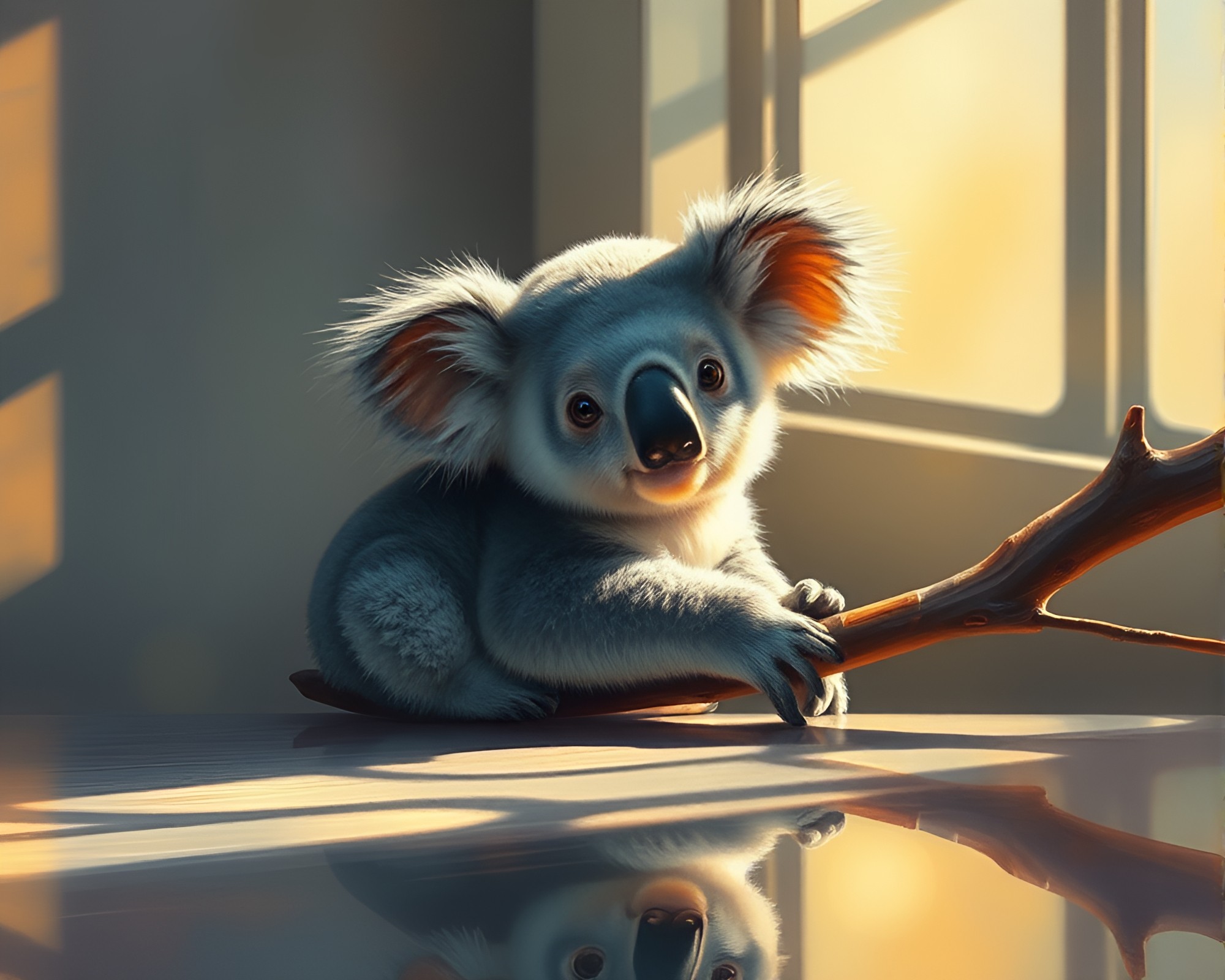 Koala in Reflective Porchlight: Tempera Painting – free AI stock image