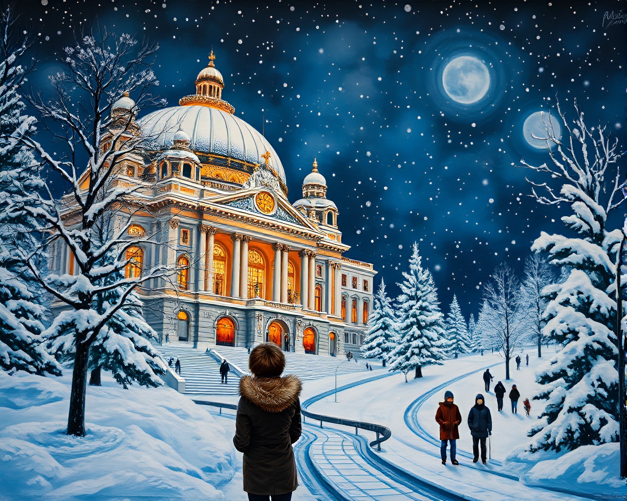 Winter Wonderland Opera House Mural Painting Candid Moment – free AI stock image