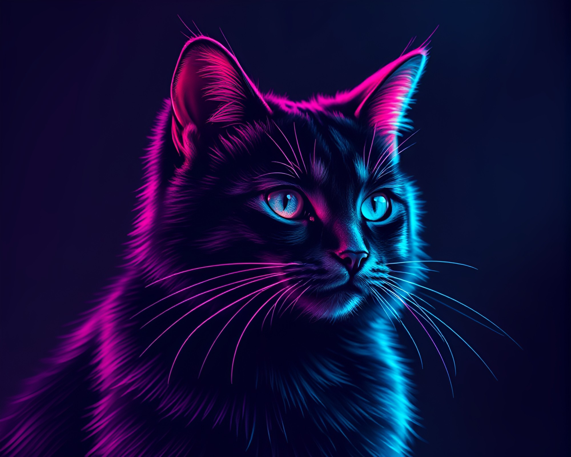 Glowing Schrodinger’s Cat in Retrowave Shading Strokes – free AI stock image