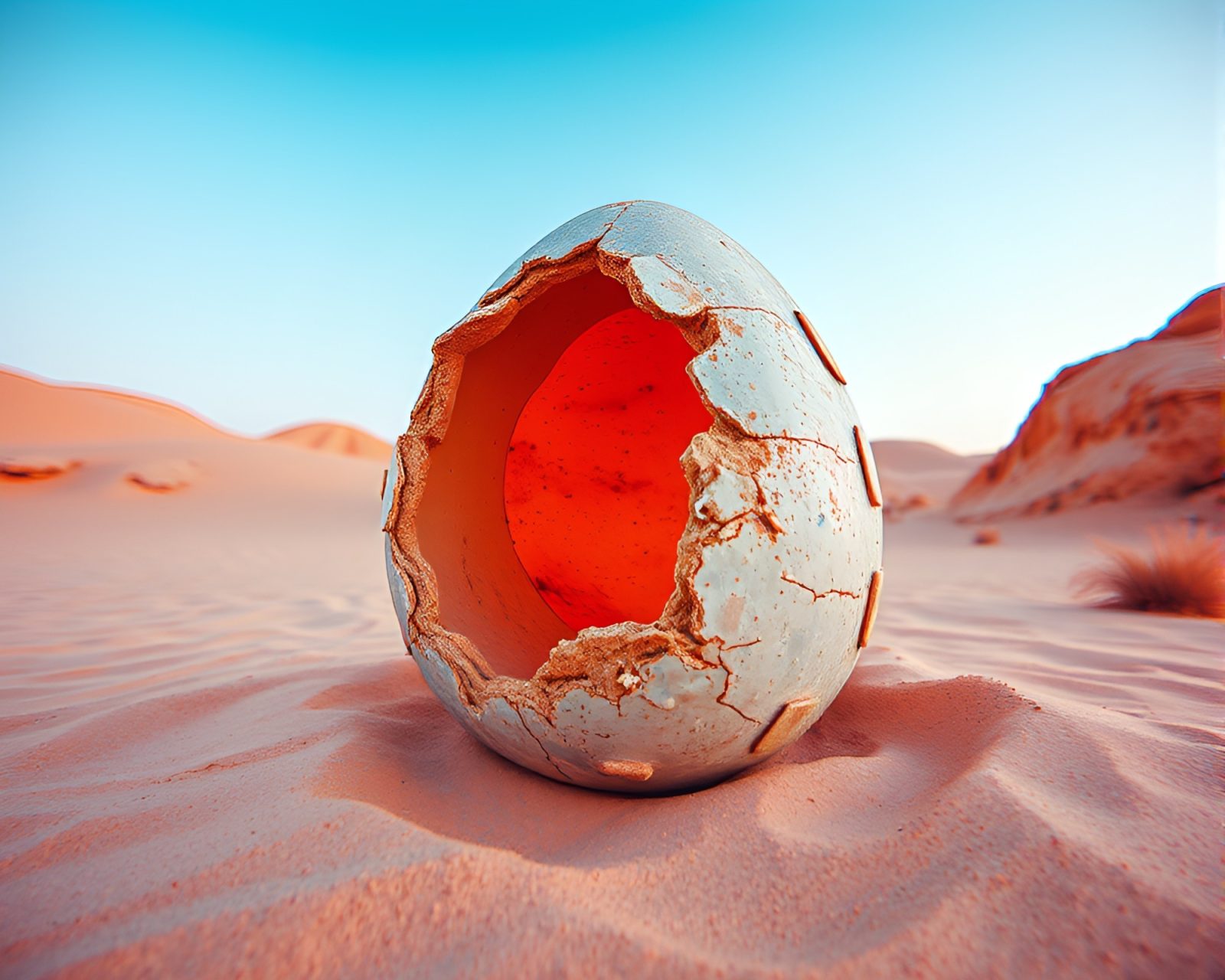 Vibrant desert scene with dragon egg graffiti in 3D