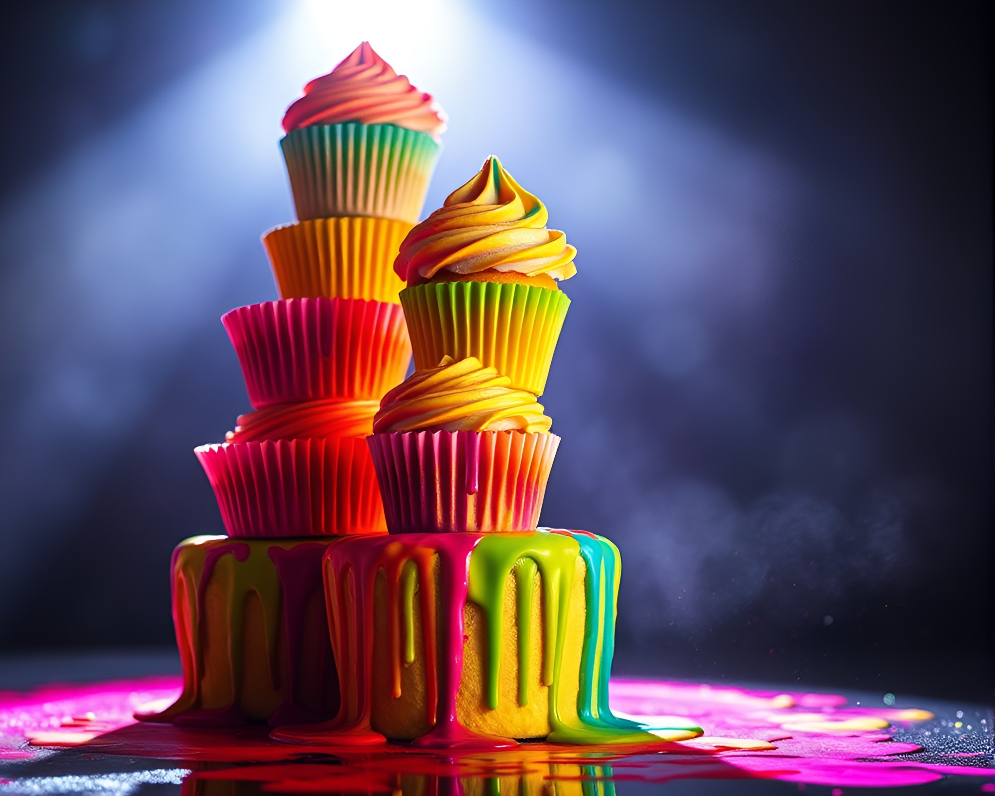 Spray Paint Drips Cupcake Tower Aurora Spotlight – free AI stock image