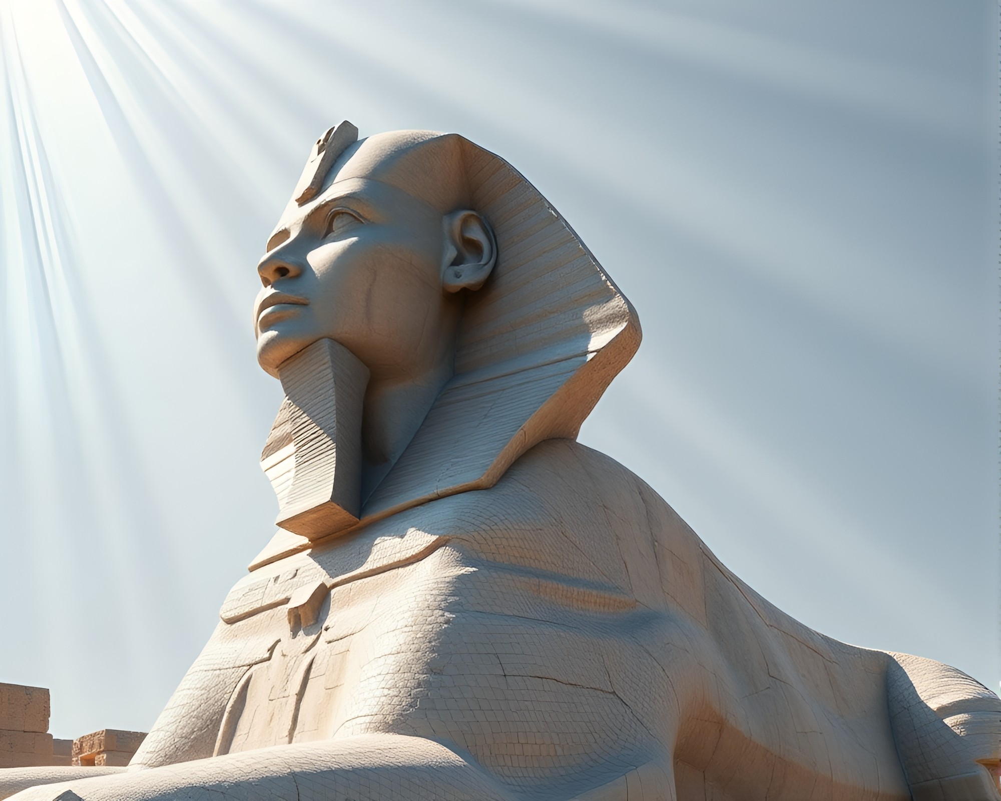 Majestic Sphinx Statue Bathed in God Rays – free AI stock image