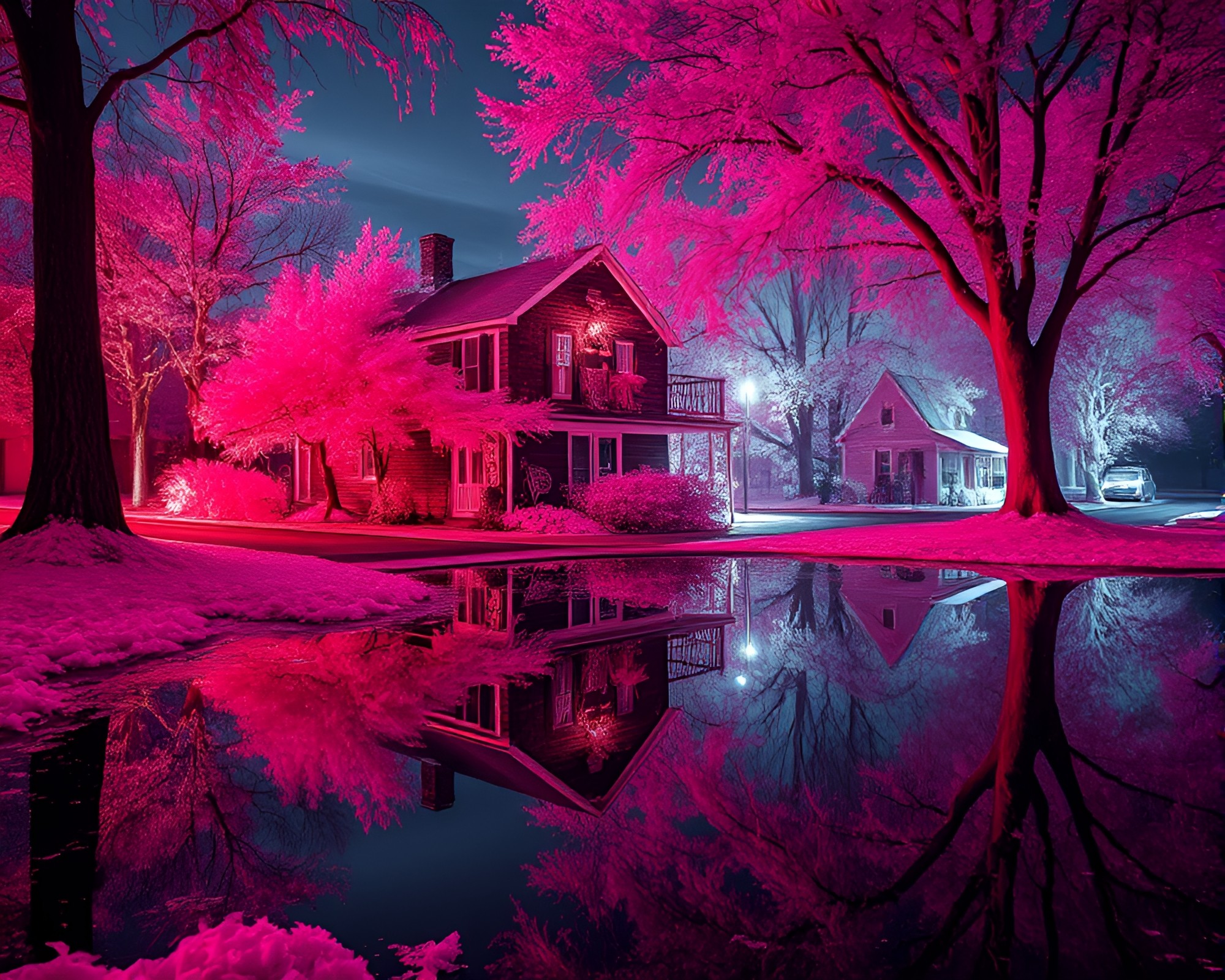 Drum Reflections: Magenta Infrared Serenity – free AI stock image