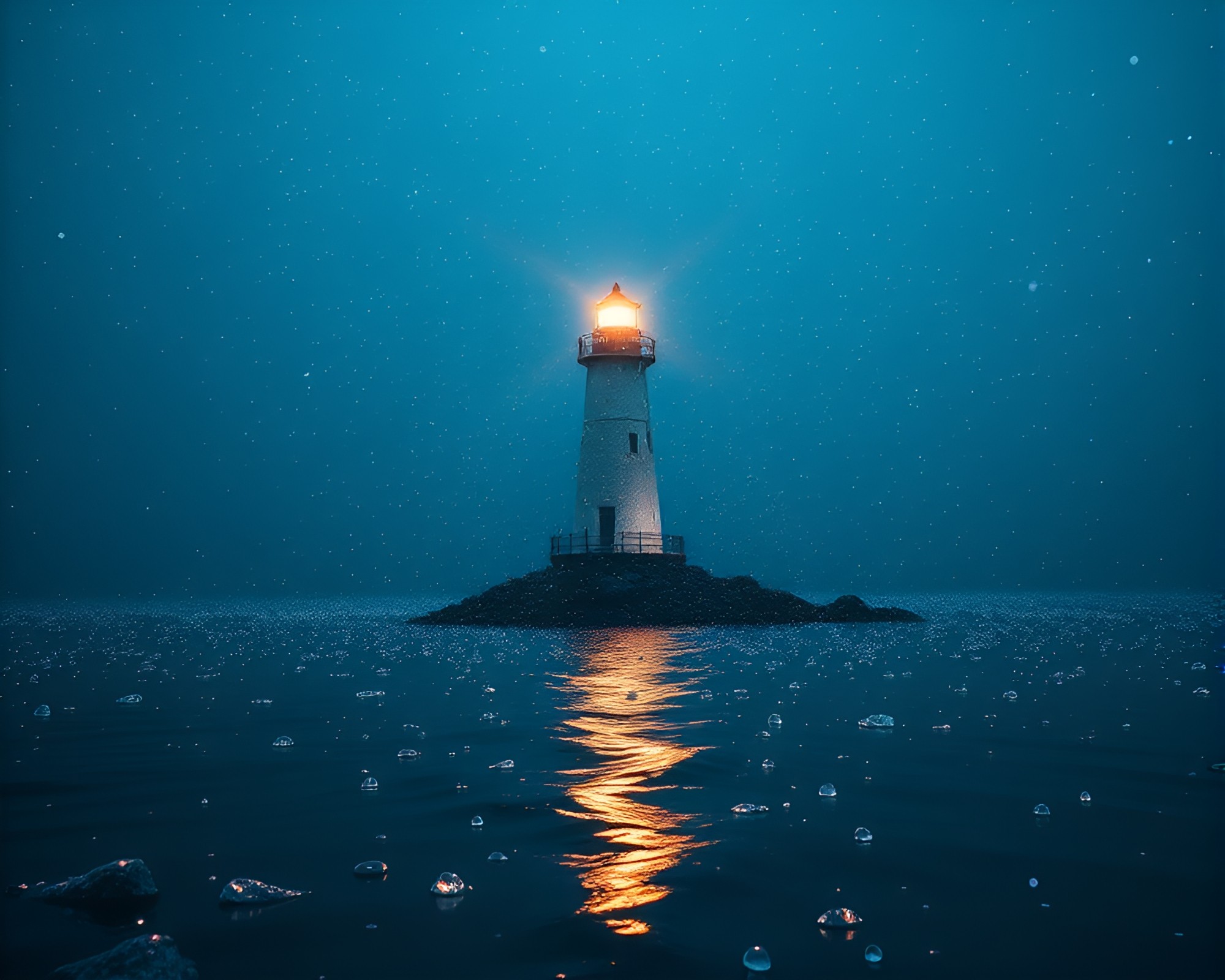Phosphorescent Abandoned Lighthouse Floating Particles Scene – free AI stock image