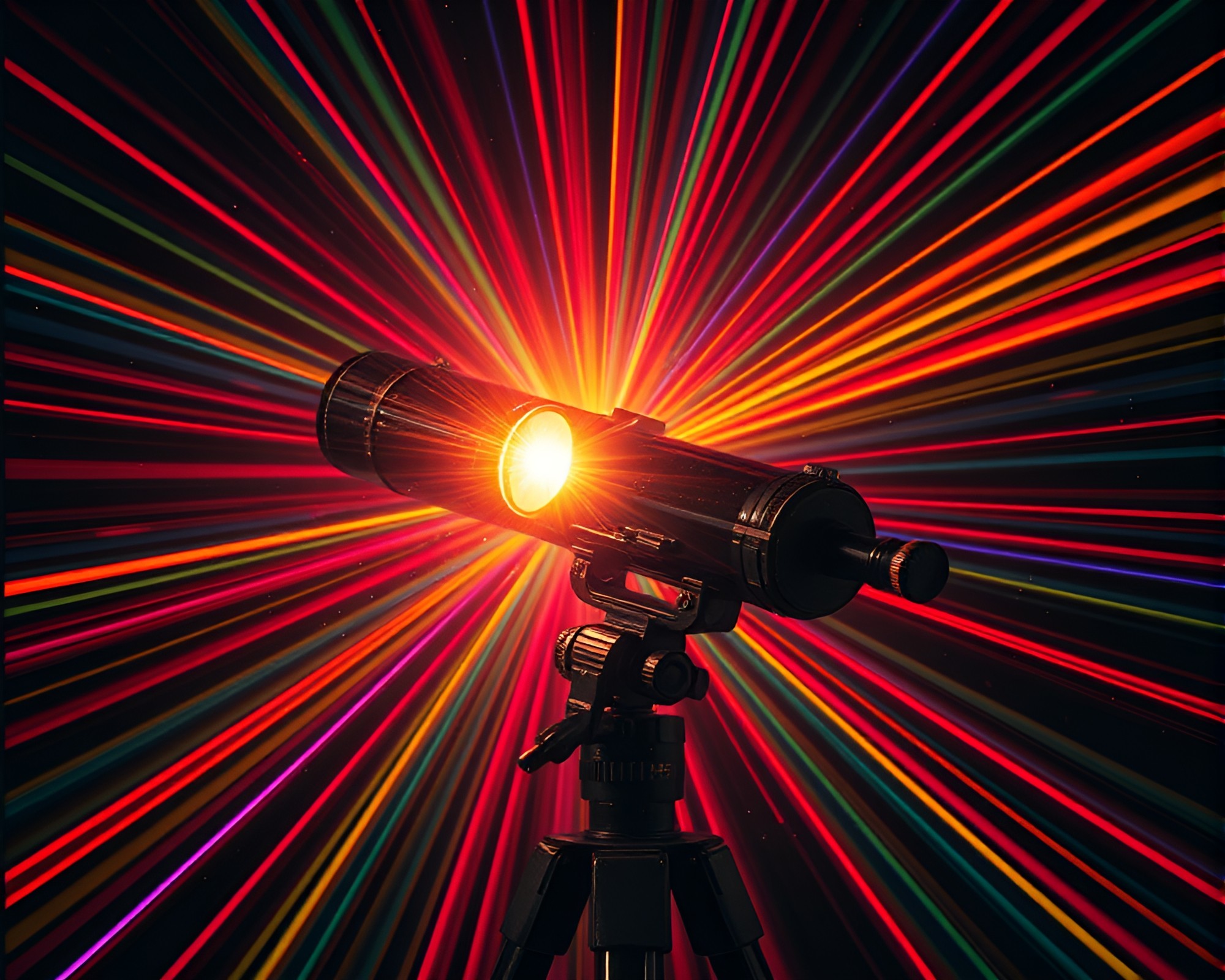 Vintage Telescope Showcasing Kinetic Starburst Laser Beams – free AI stock image