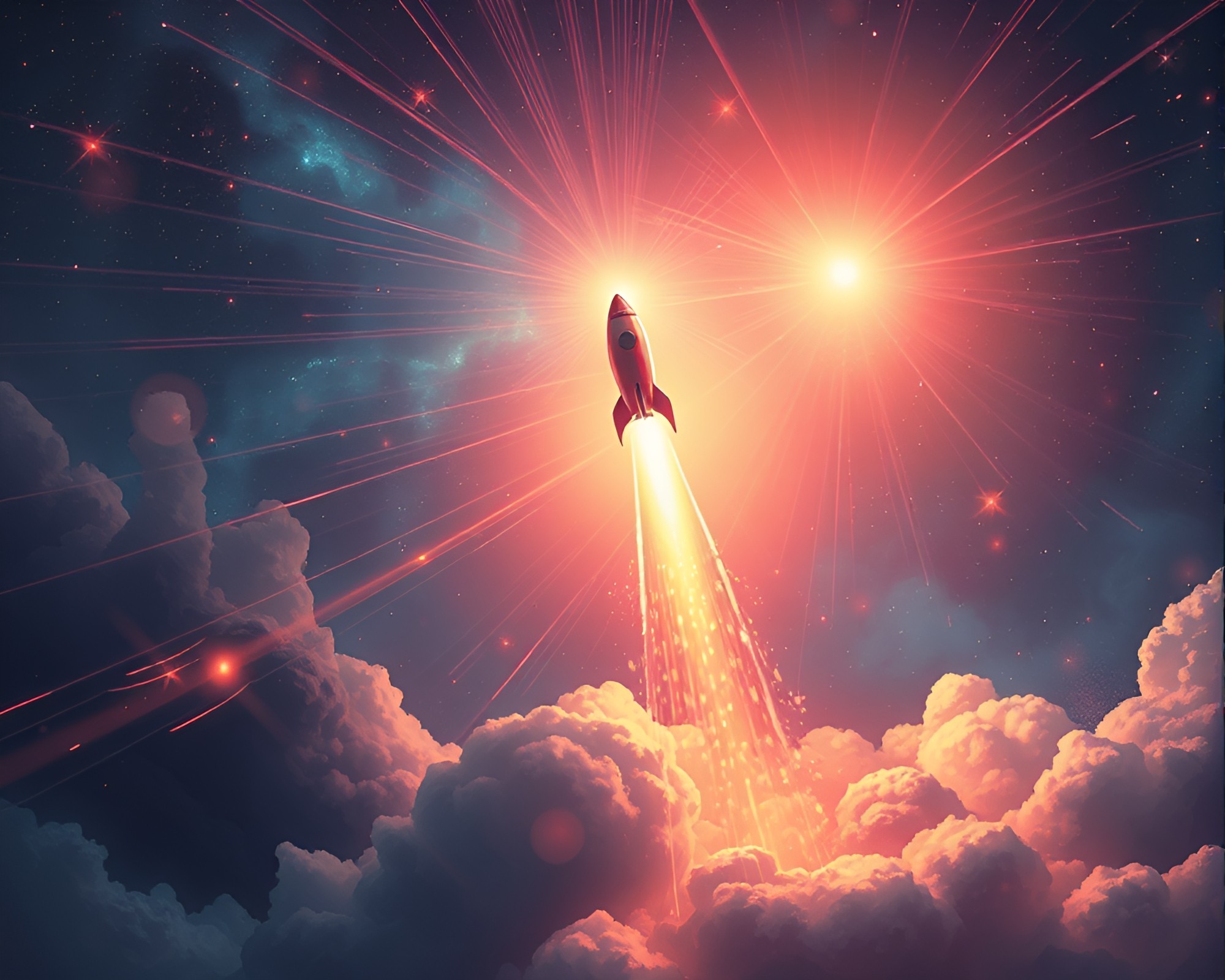 Fantasy Rocket Launch through Fiber Optic God Rays – free AI stock image