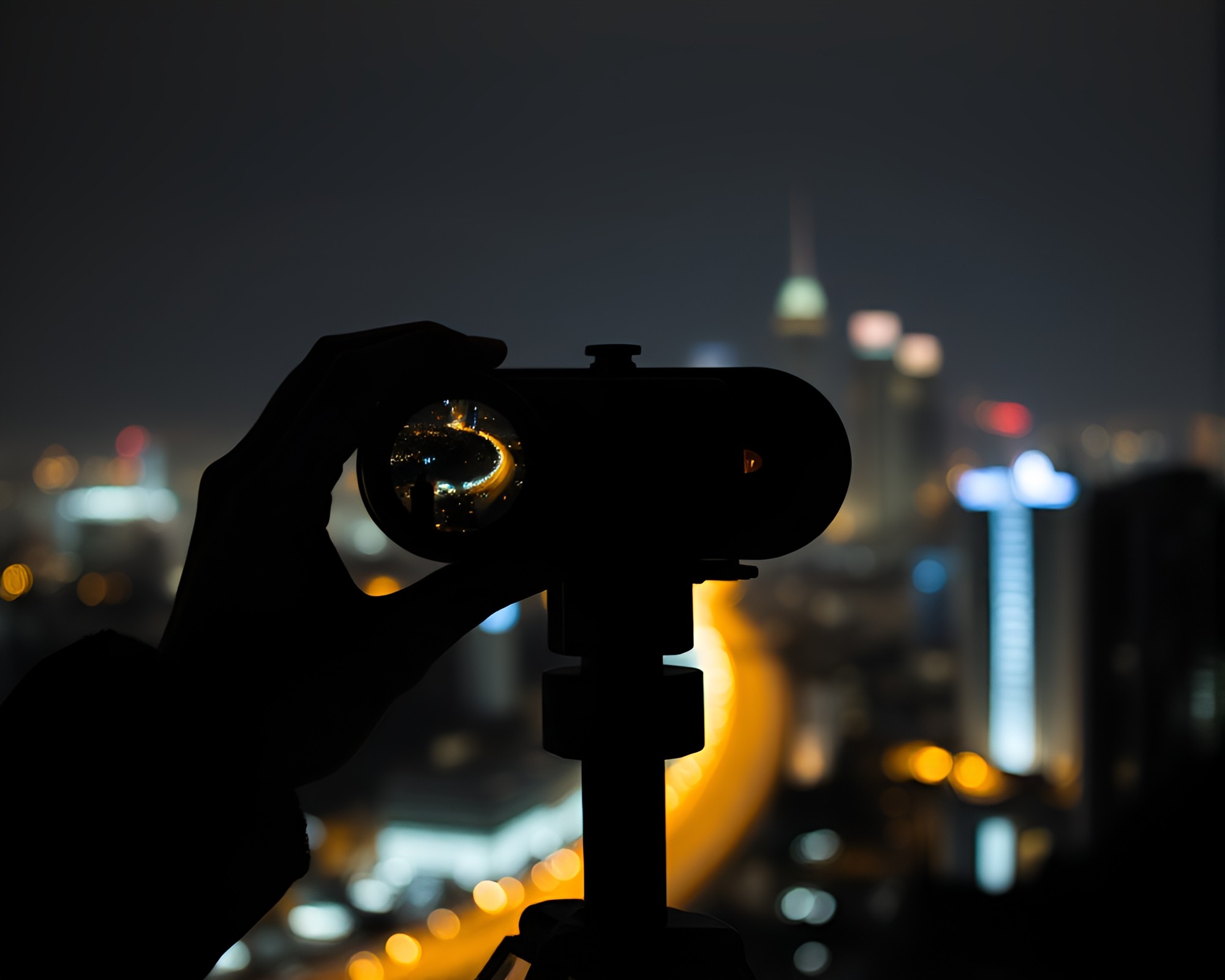 Cityscape Shadows: Binoculars Algorithmic Illumination – free AI stock image