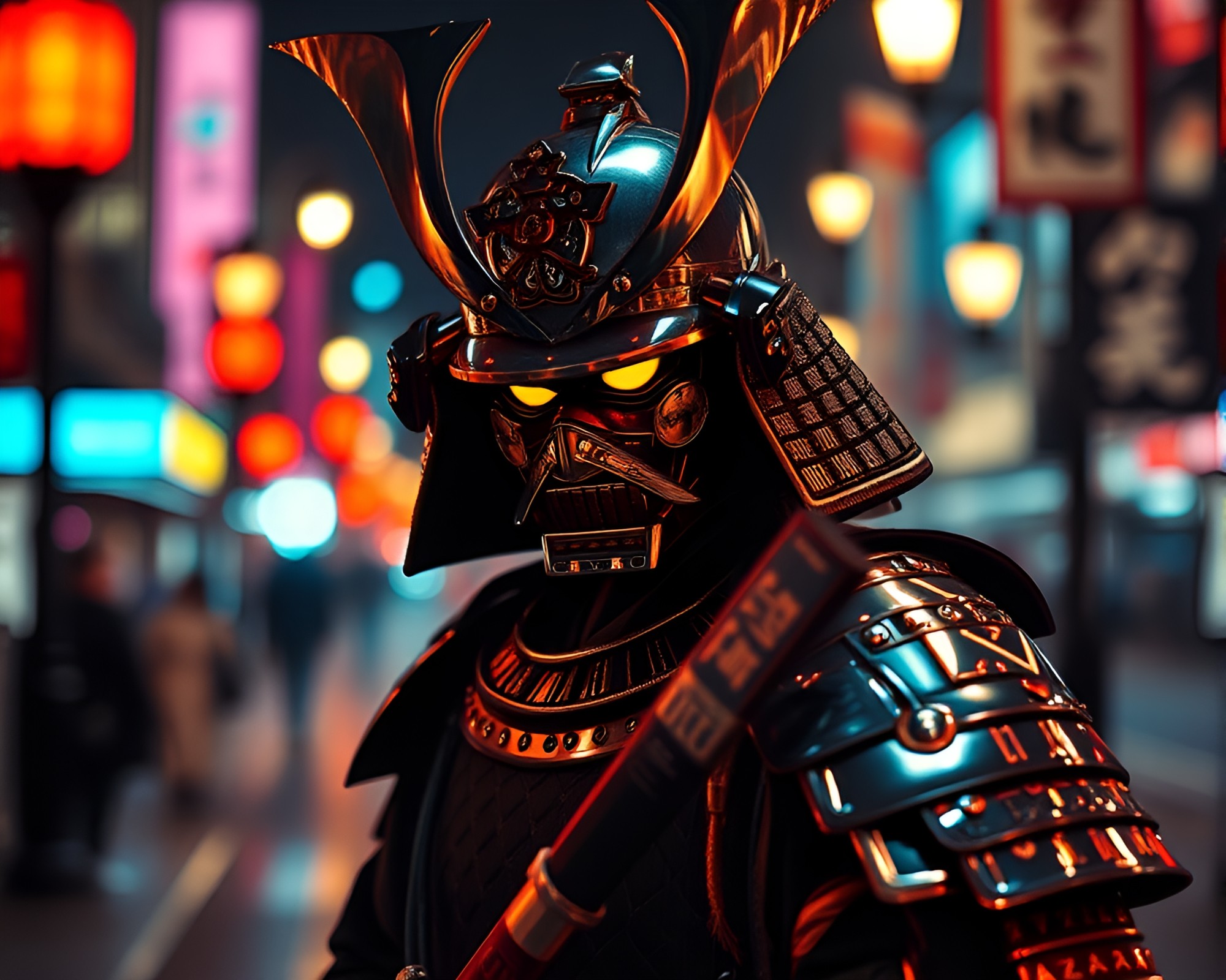 Samurai Warrior in Digital Glitch Reflection – free AI stock image