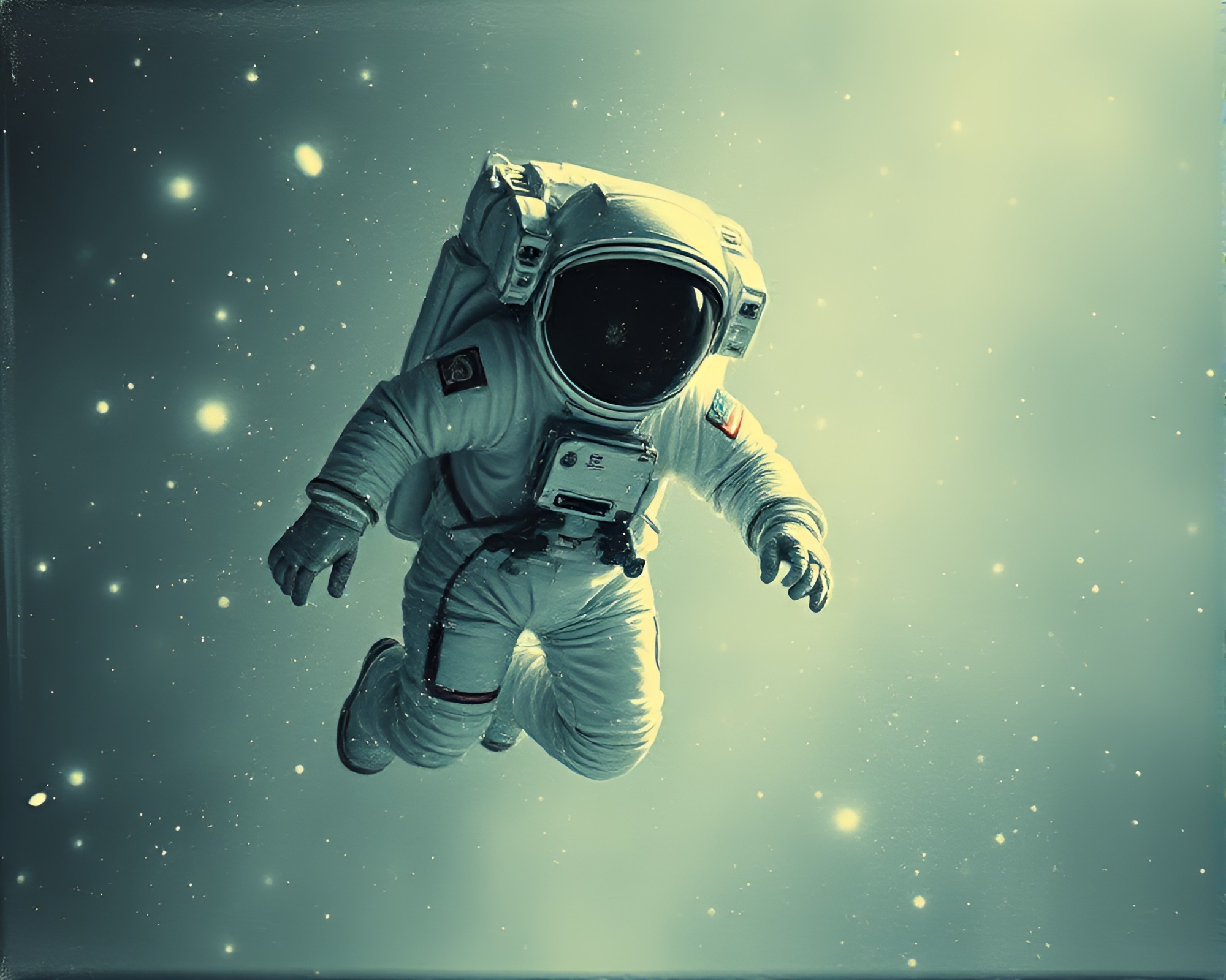 Astronaut Surrounded by Floating Sumi-e Particles – free AI stock image