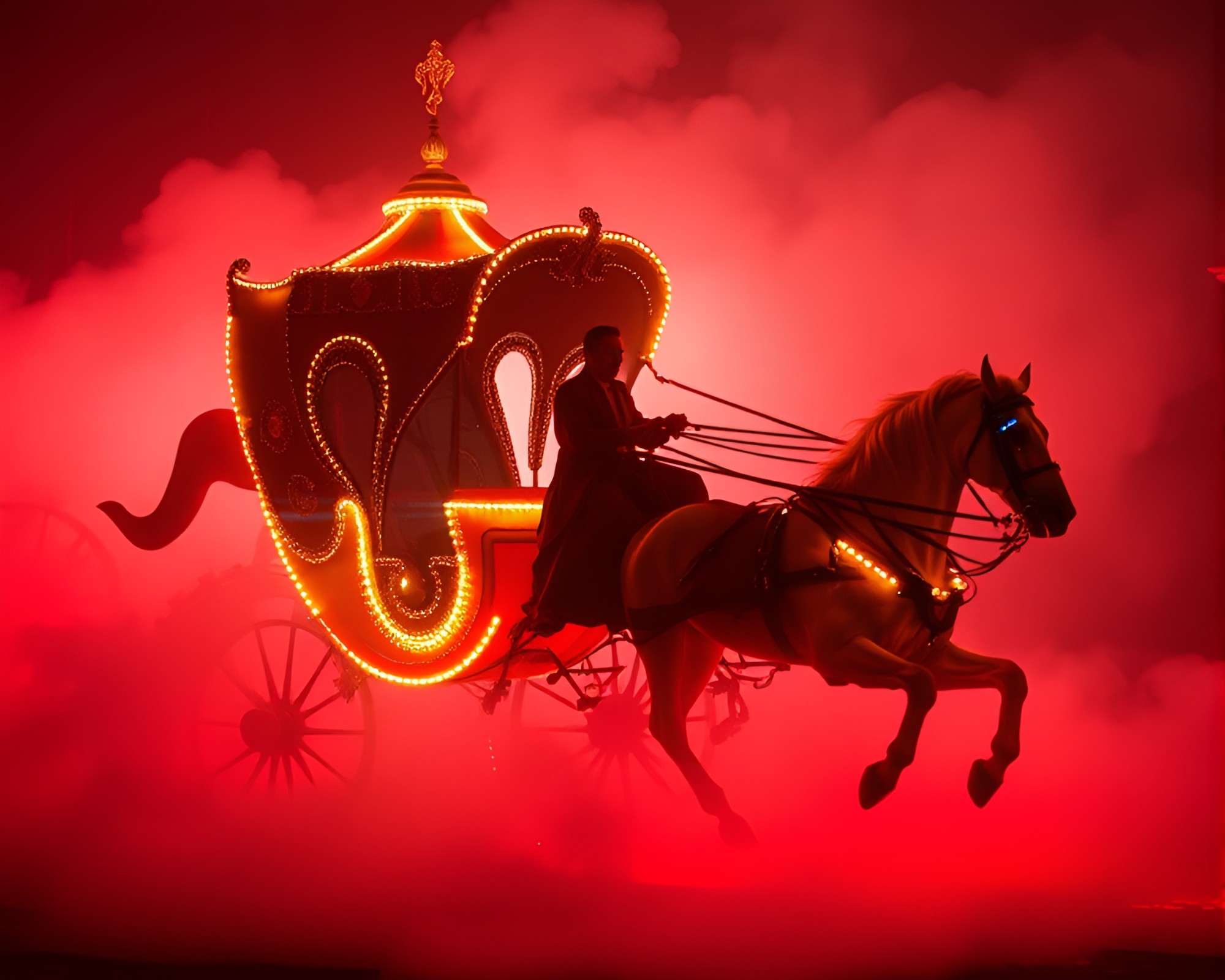 Chariot in theatrical mist under pop art lighting – free AI stock image