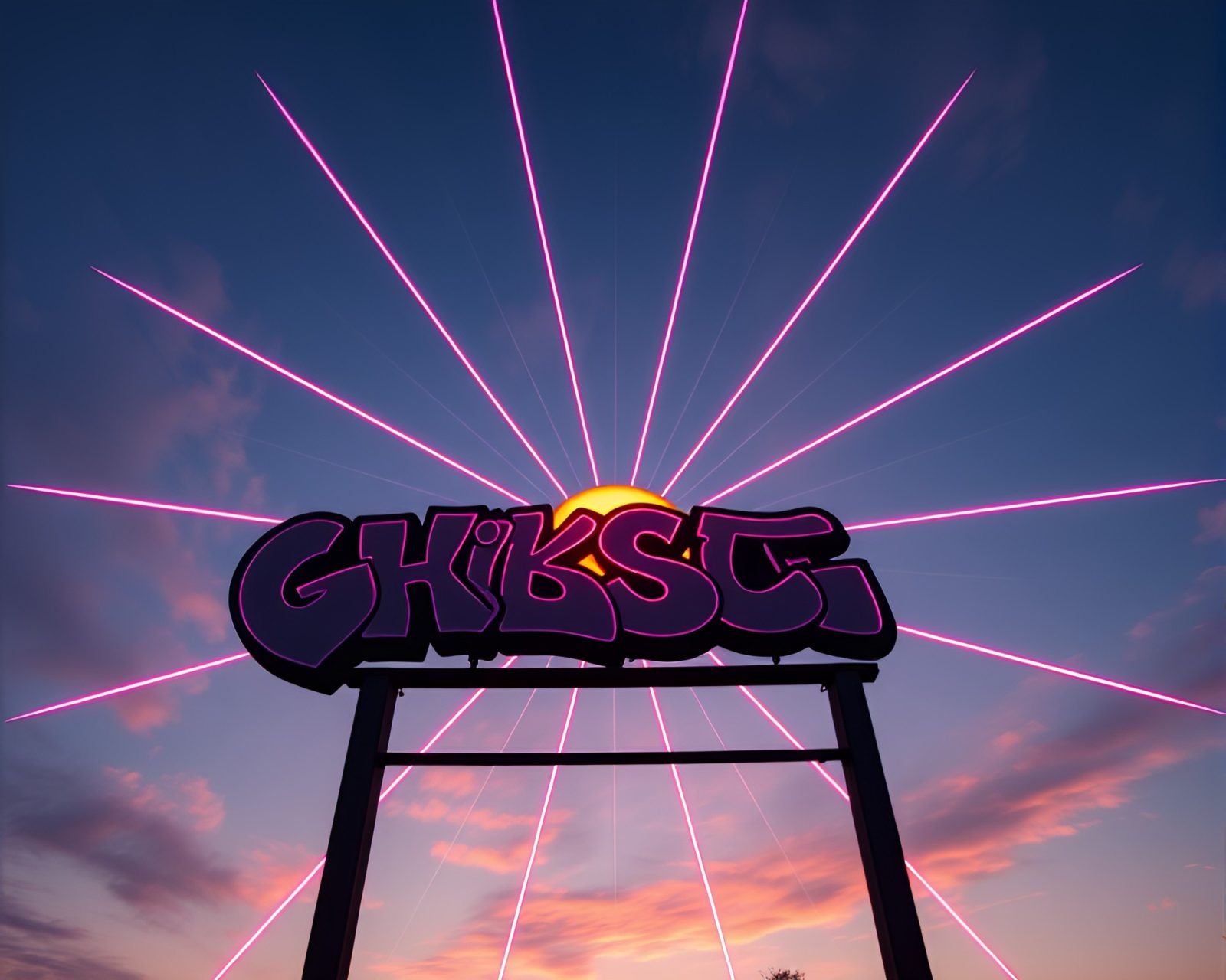 Vibrant neon graffiti against a colorful pastel sky at dawn