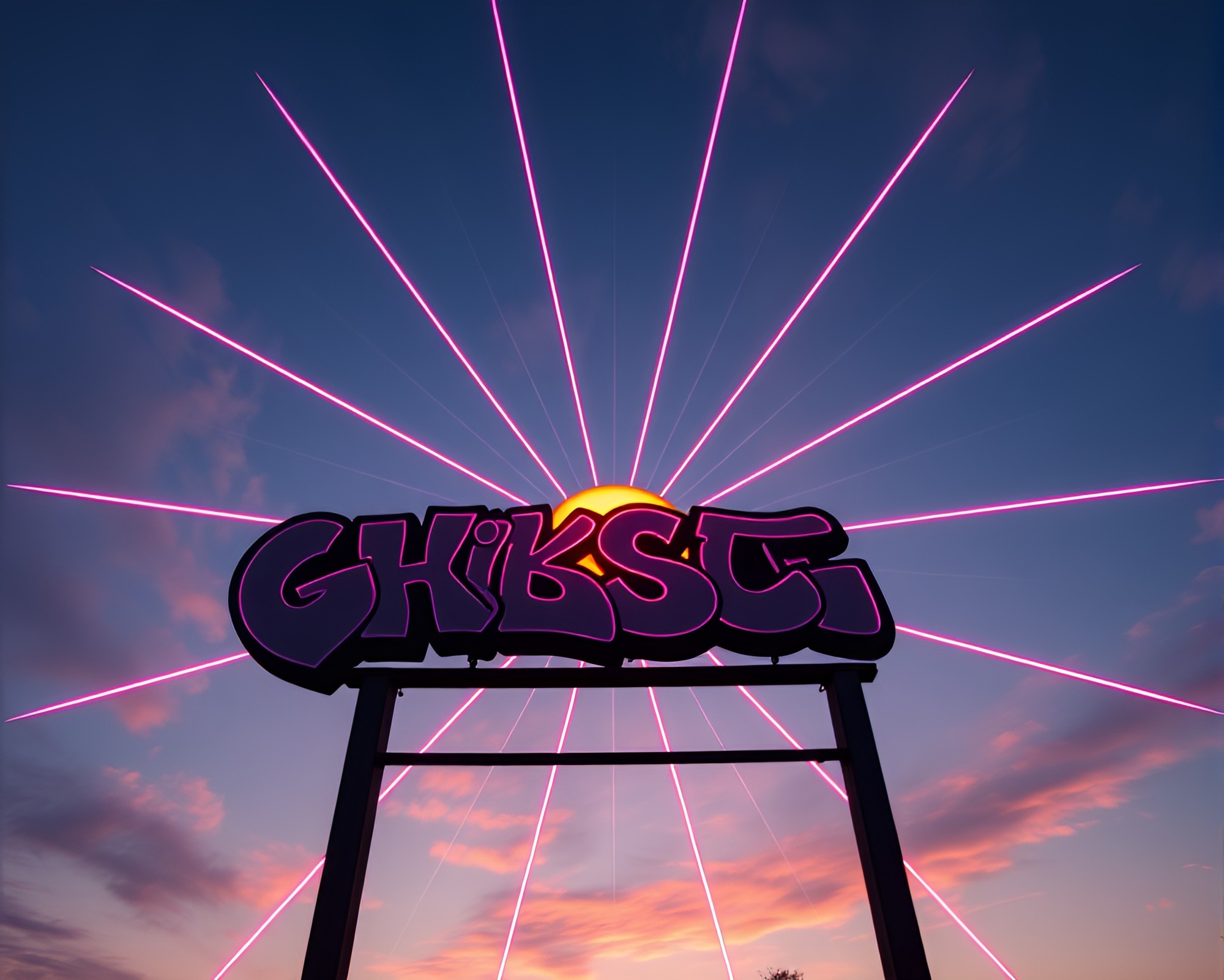 Sunrise Neon Graffiti Art with Radial Symmetry – free AI stock image