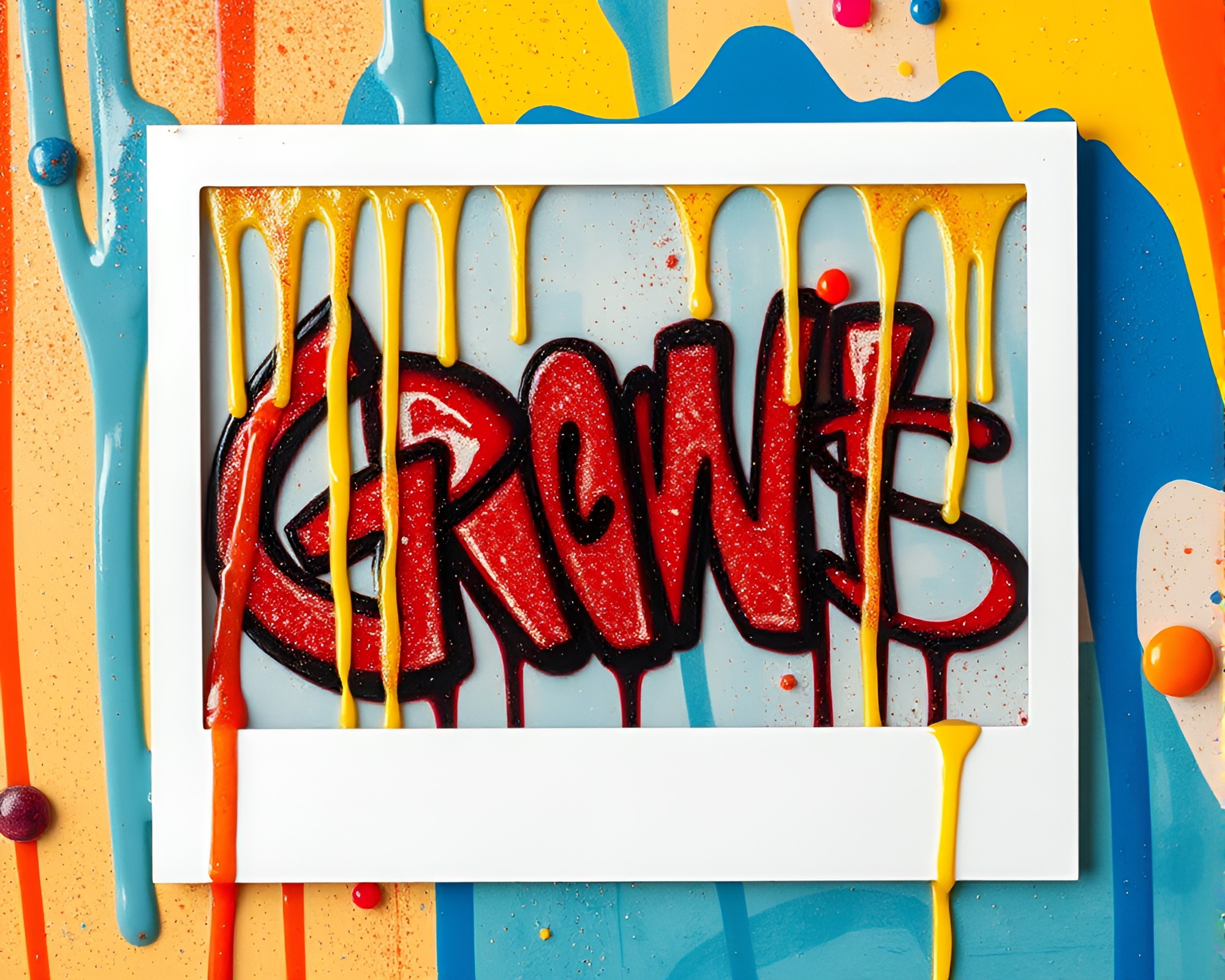 Baguette stardust graffiti drips in Polaroid charm – free AI stock image