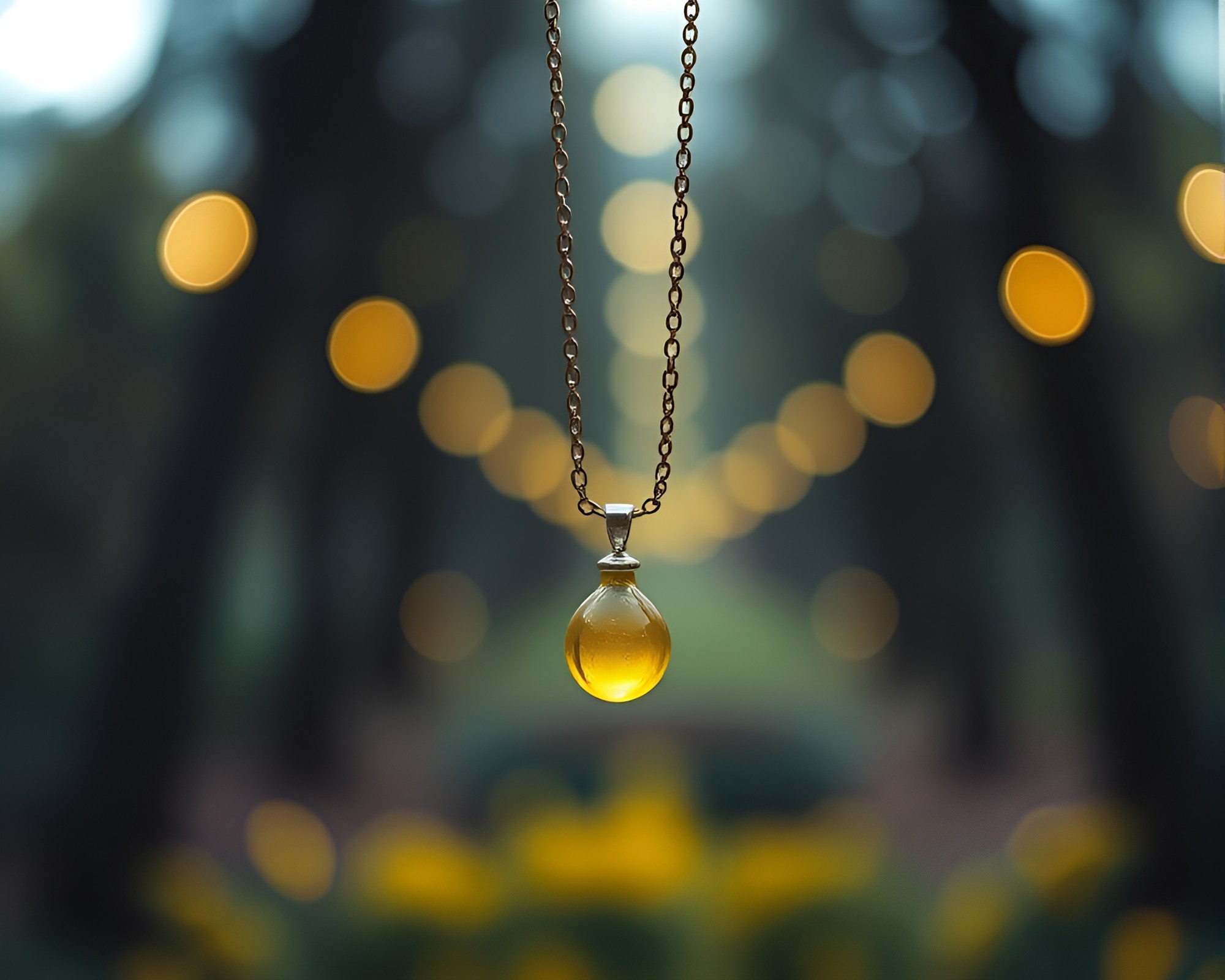 Lemon Yellow Zing: Necklace Bokeh Composition – free AI stock image