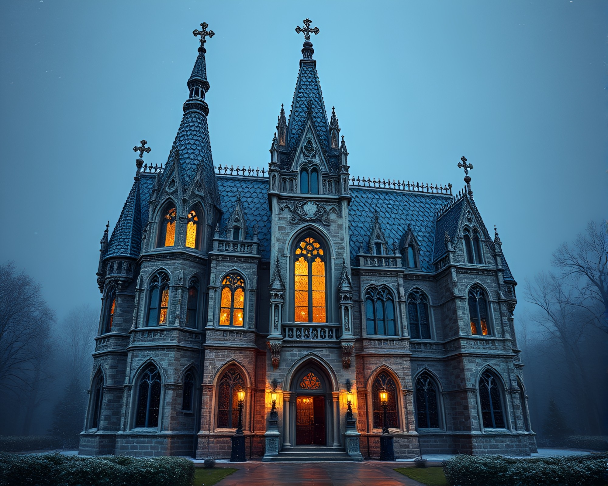 Gothic Mansion Mosaic Tiling with Glitter Dust – free AI stock image