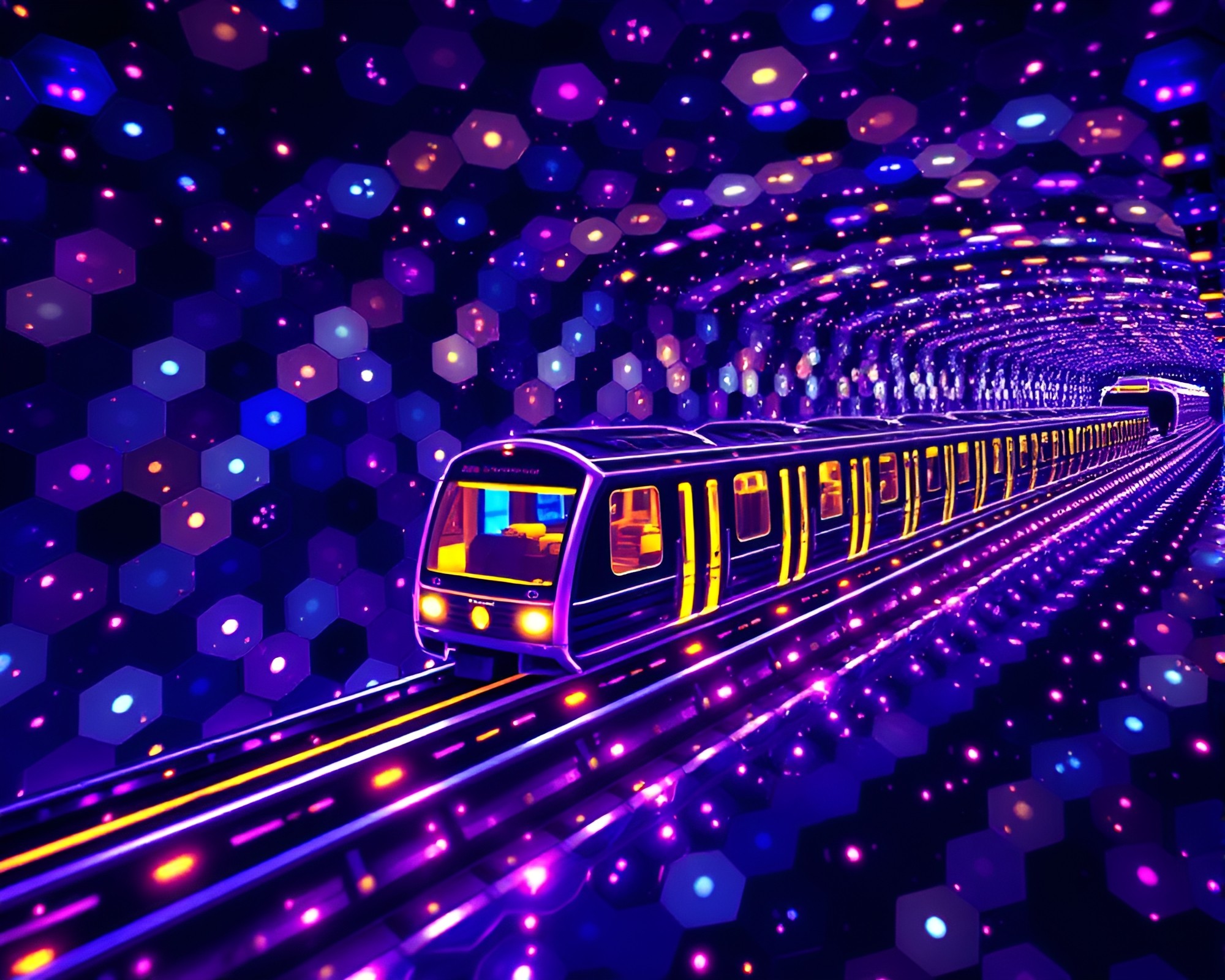 Monorail in Hexagonal Tiling: Indigo Particle Simulation Wonder – free AI stock image