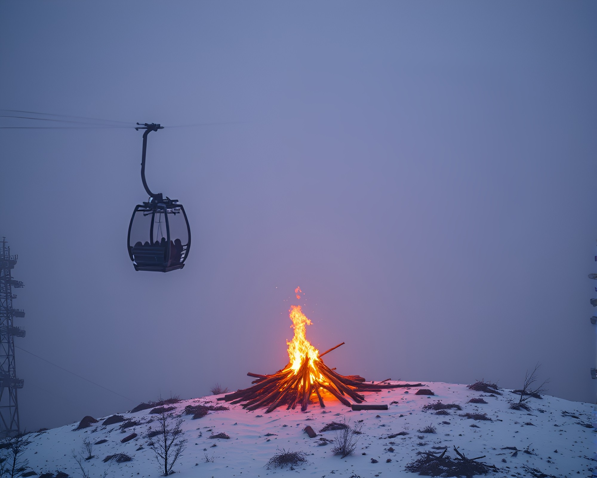 Ethereal Dew Drops Illuminated by Bonfire Lit Gondola – free AI stock image
