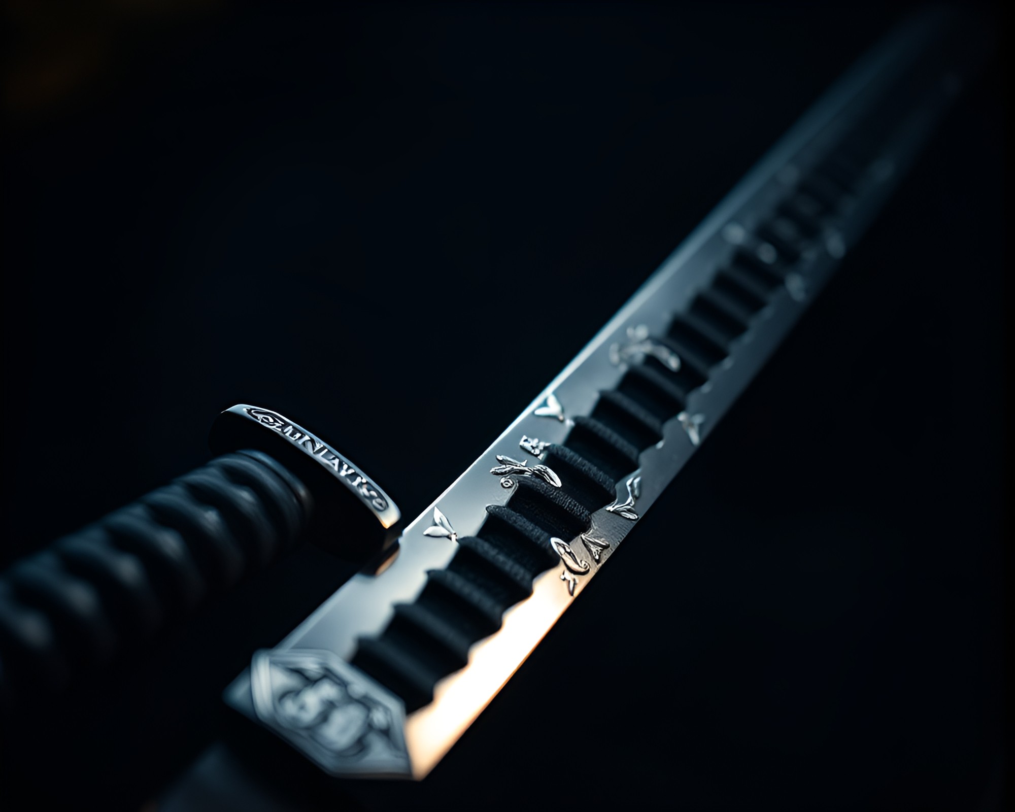 Ethereal Samurai Sword with Silver Leaf Accents – free AI stock image