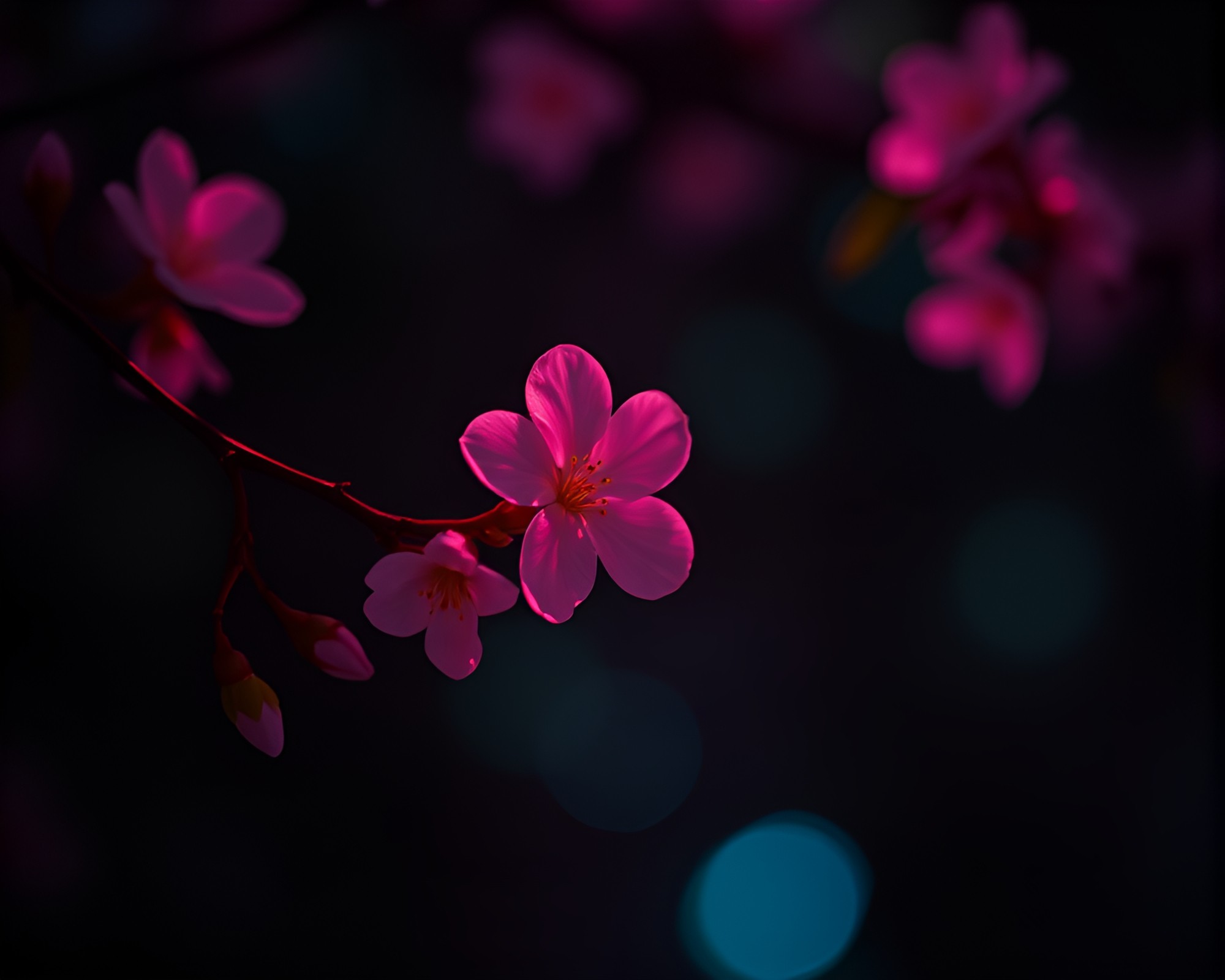 Bioluminescent Spring Blossom with Scan Line Compositions – free AI stock image