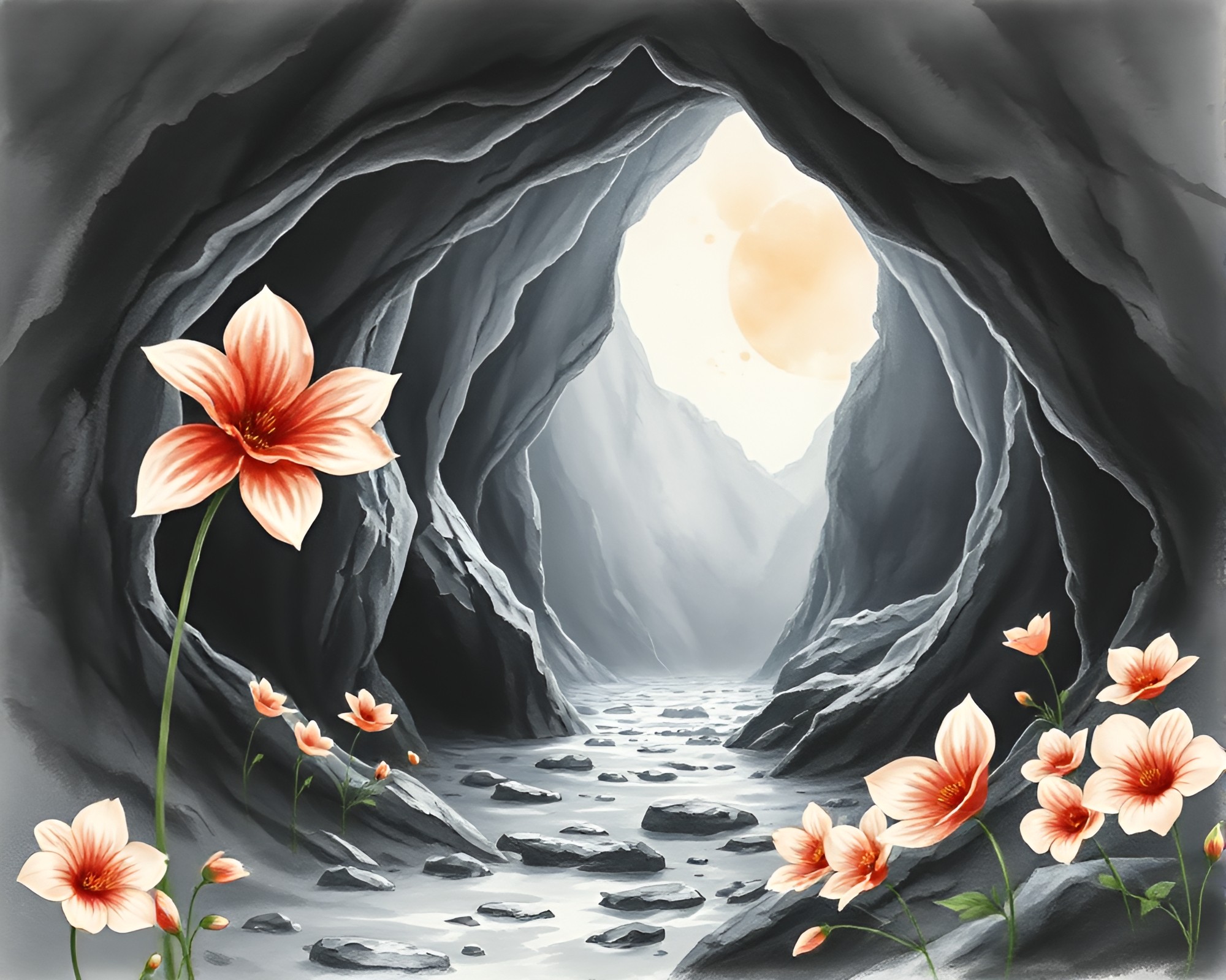 Glowing glacial cave entrance watercolor illustration – free AI stock image