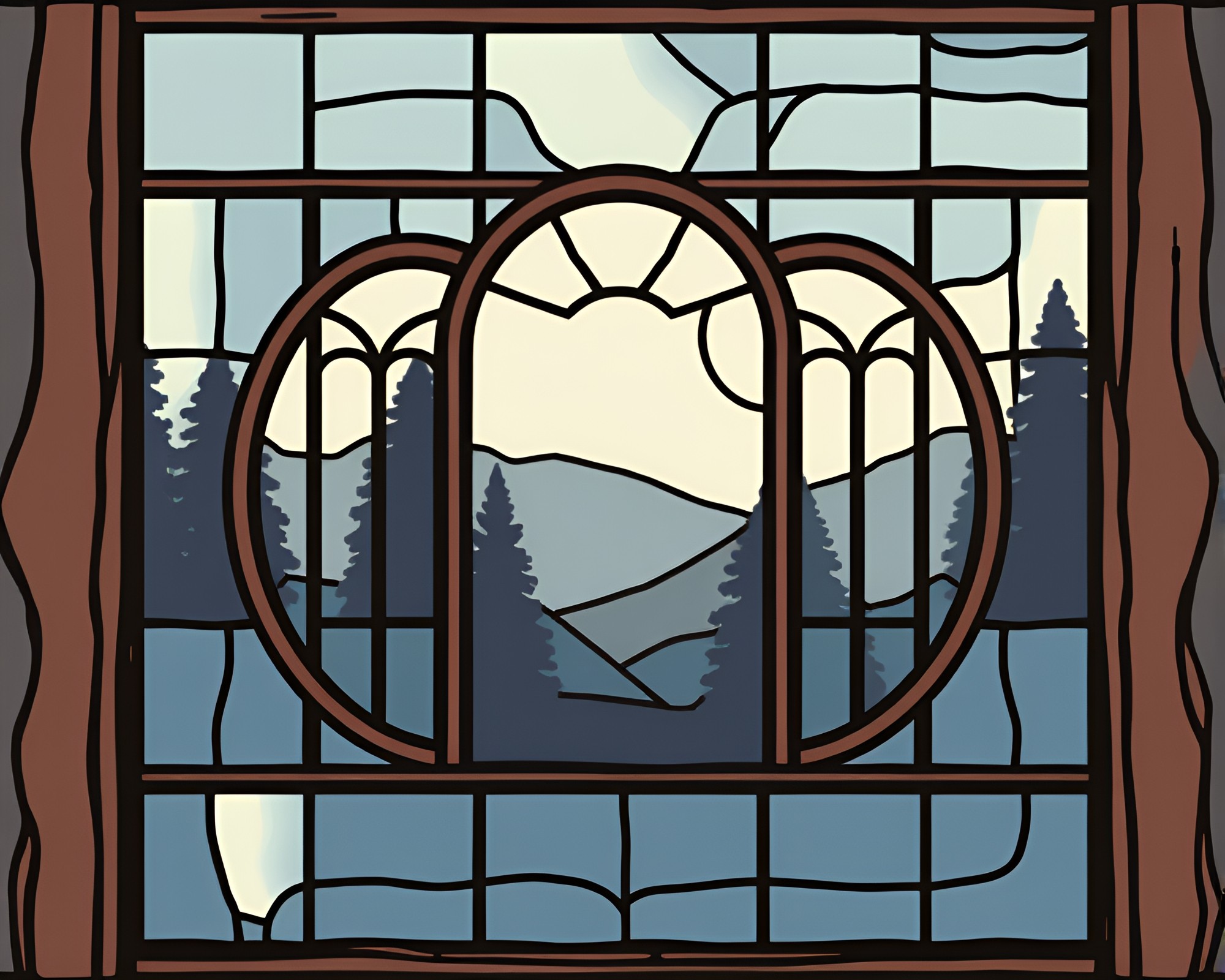Enchanted Forest Stained-Glass Window with Retro Scanlines – free AI stock image