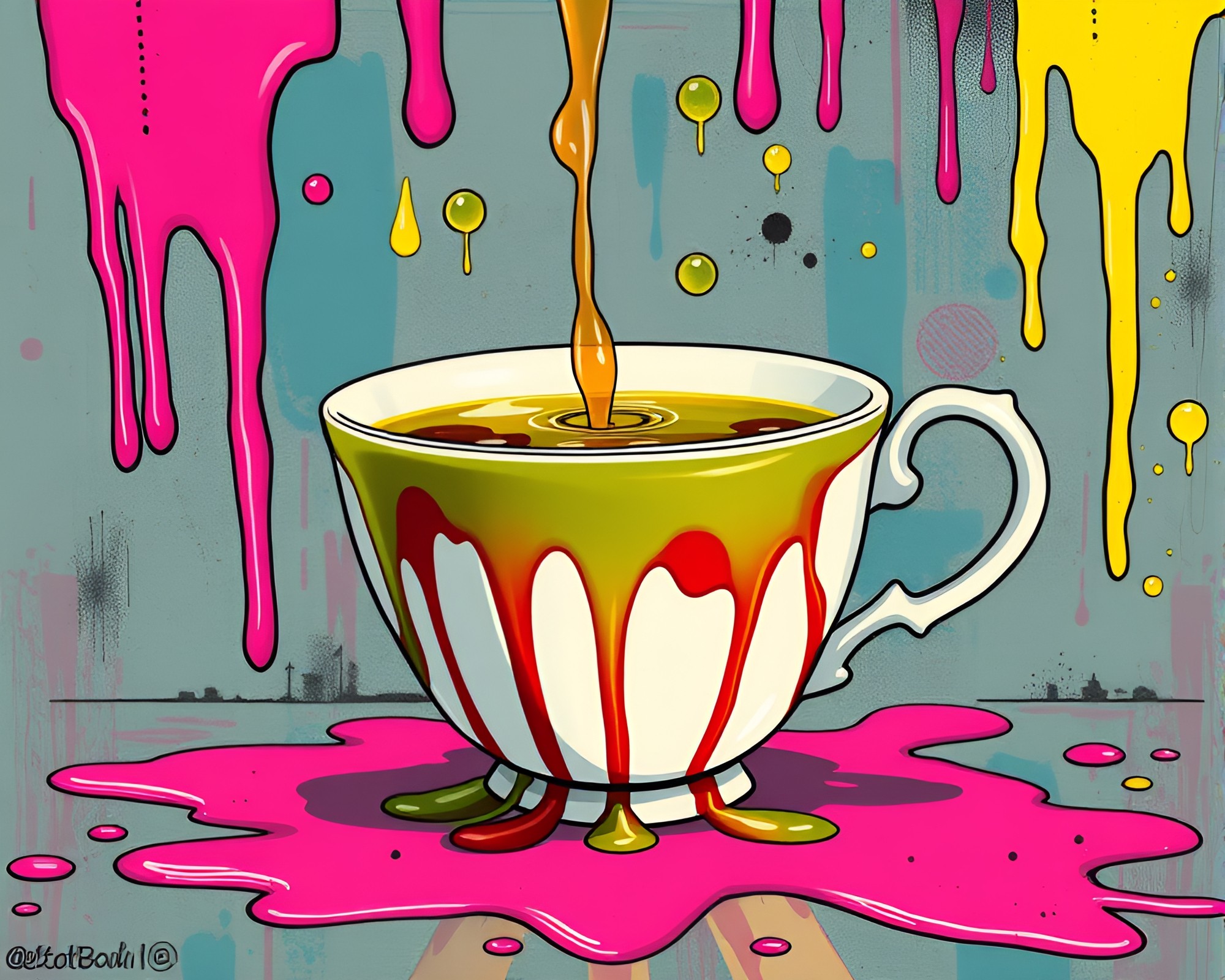 Surreal Floating Tea Cup in Manga Graffiti World – free AI stock image