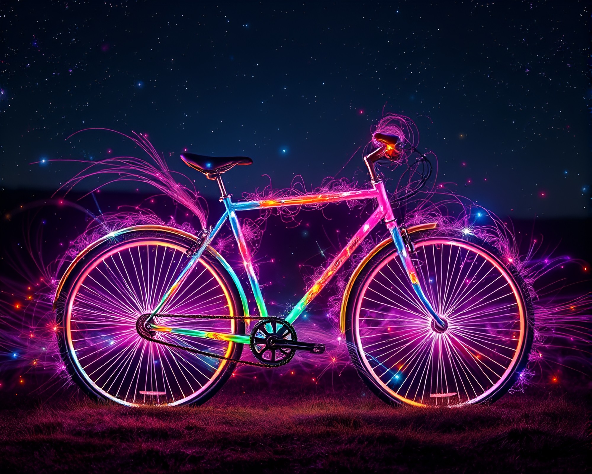 Bicycle Exploration through Galaxy Fiber Optics – free AI stock image